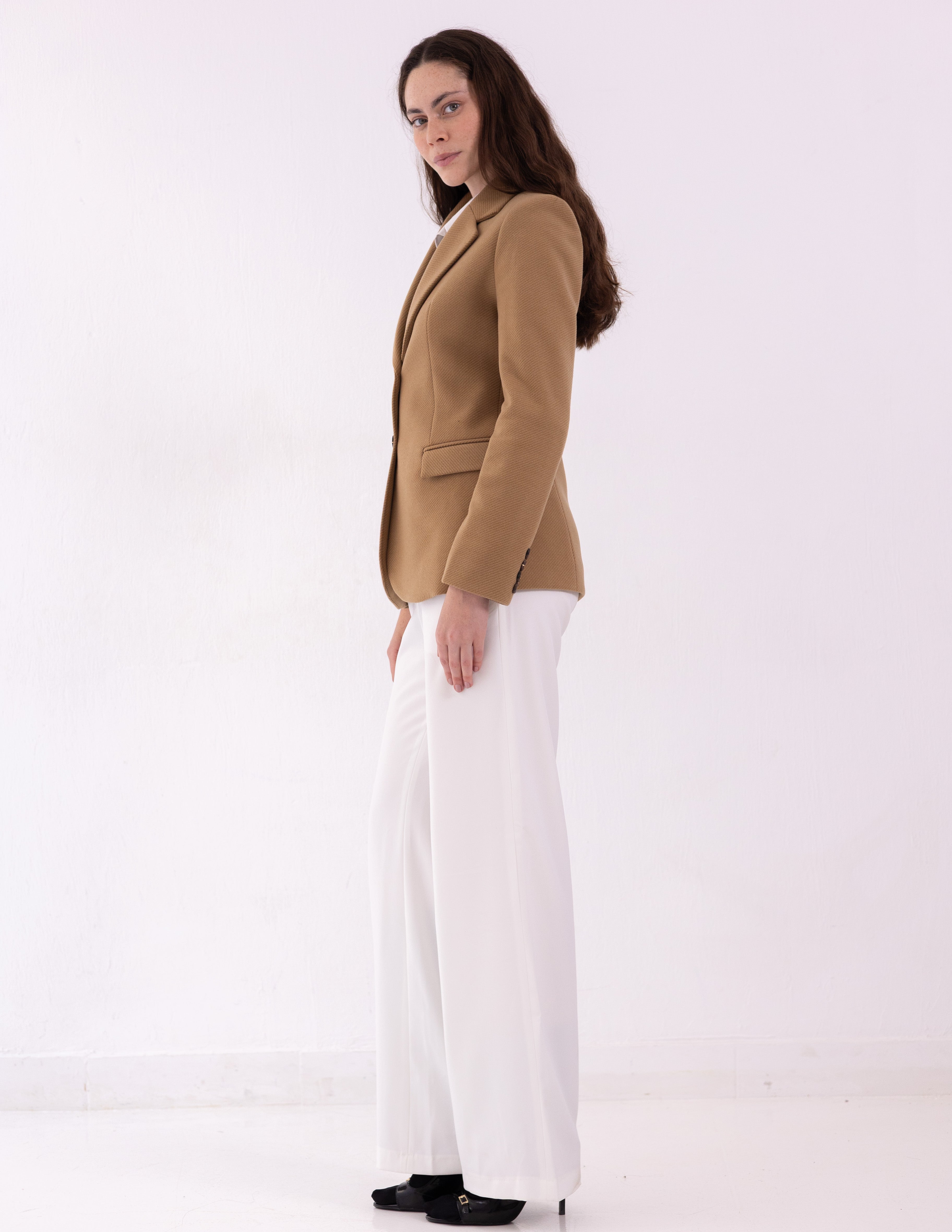 Golden Caramel Tweed Wool Straight Blazer