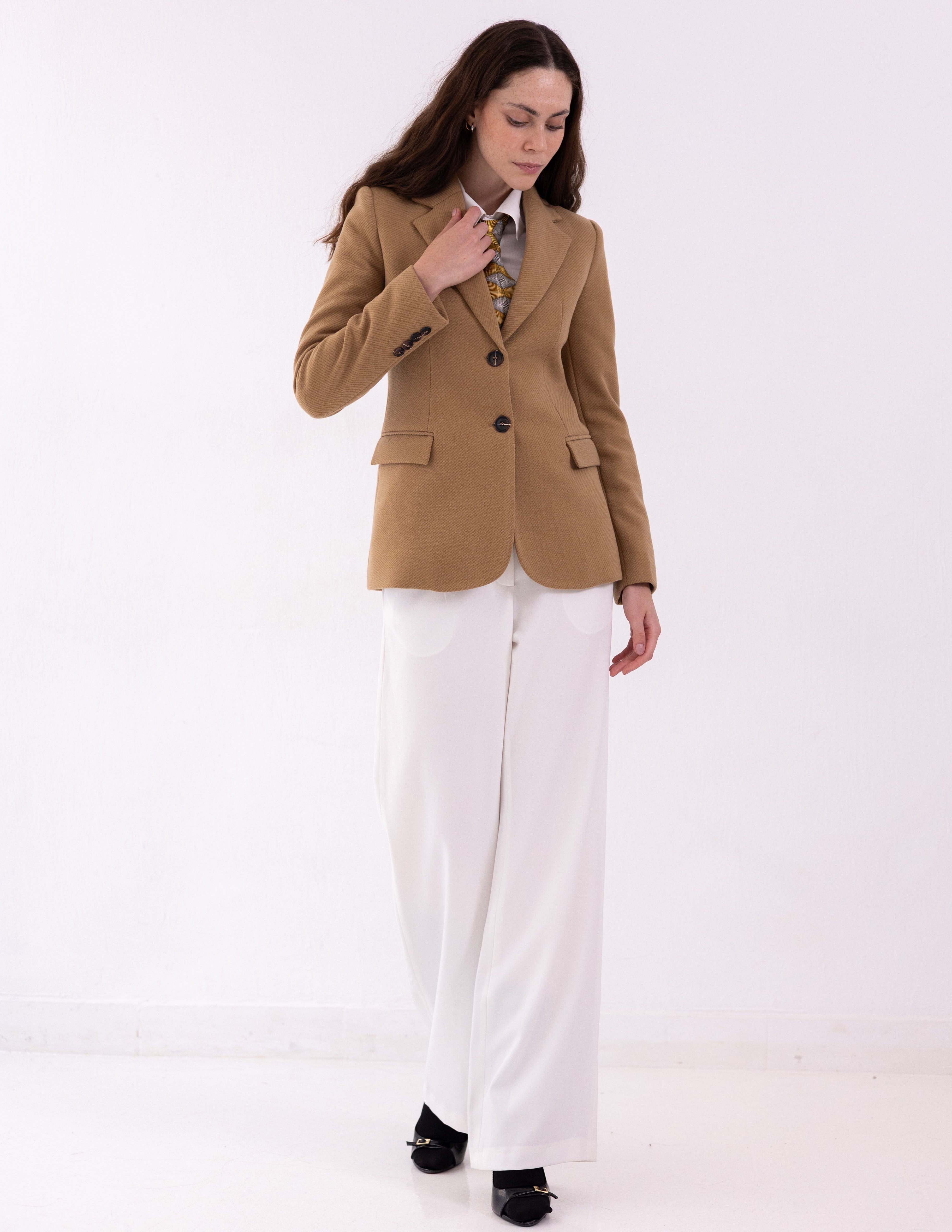 Golden Caramel Tweed Wool Straight Blazer