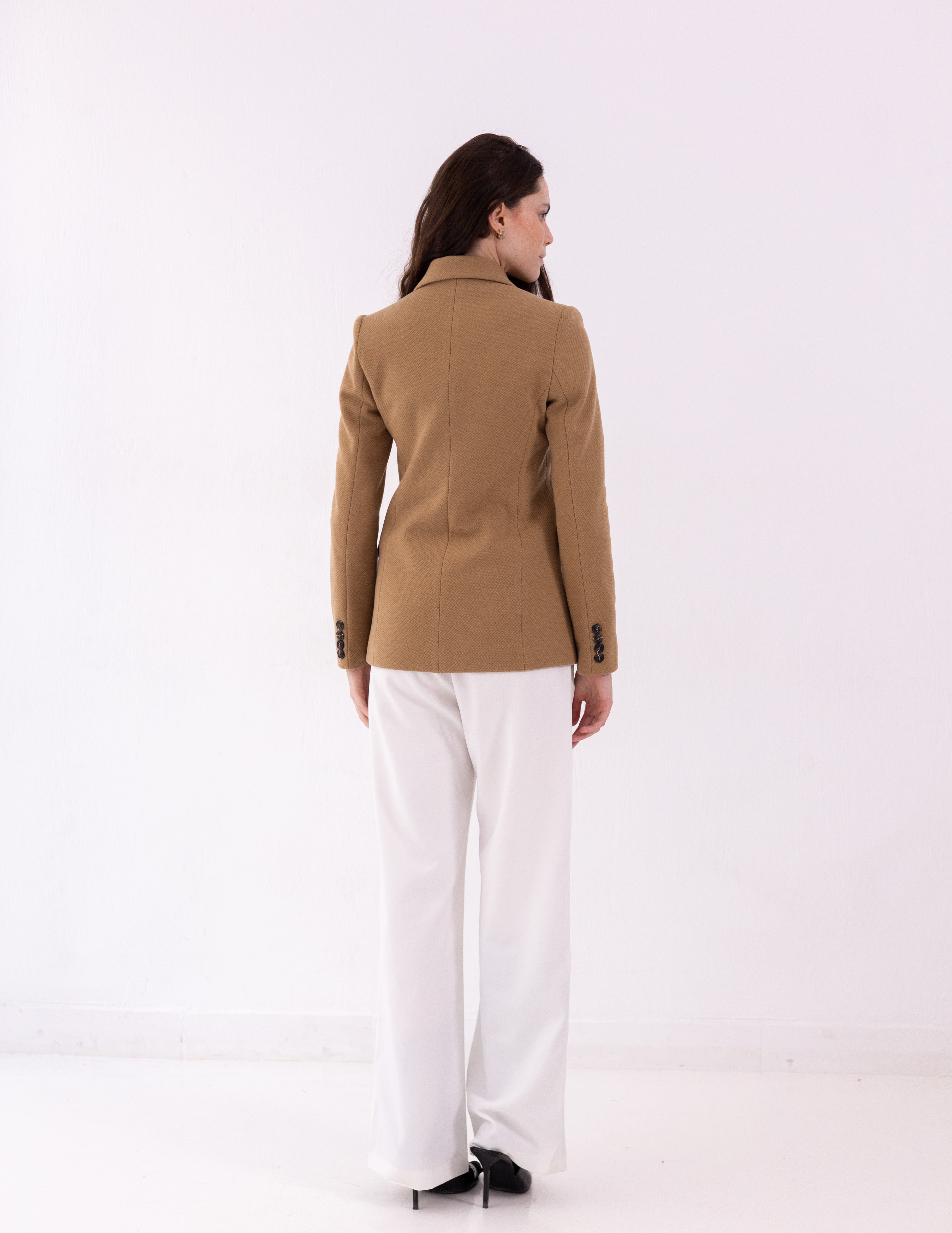 Golden Caramel Tweed Wool Straight Blazer