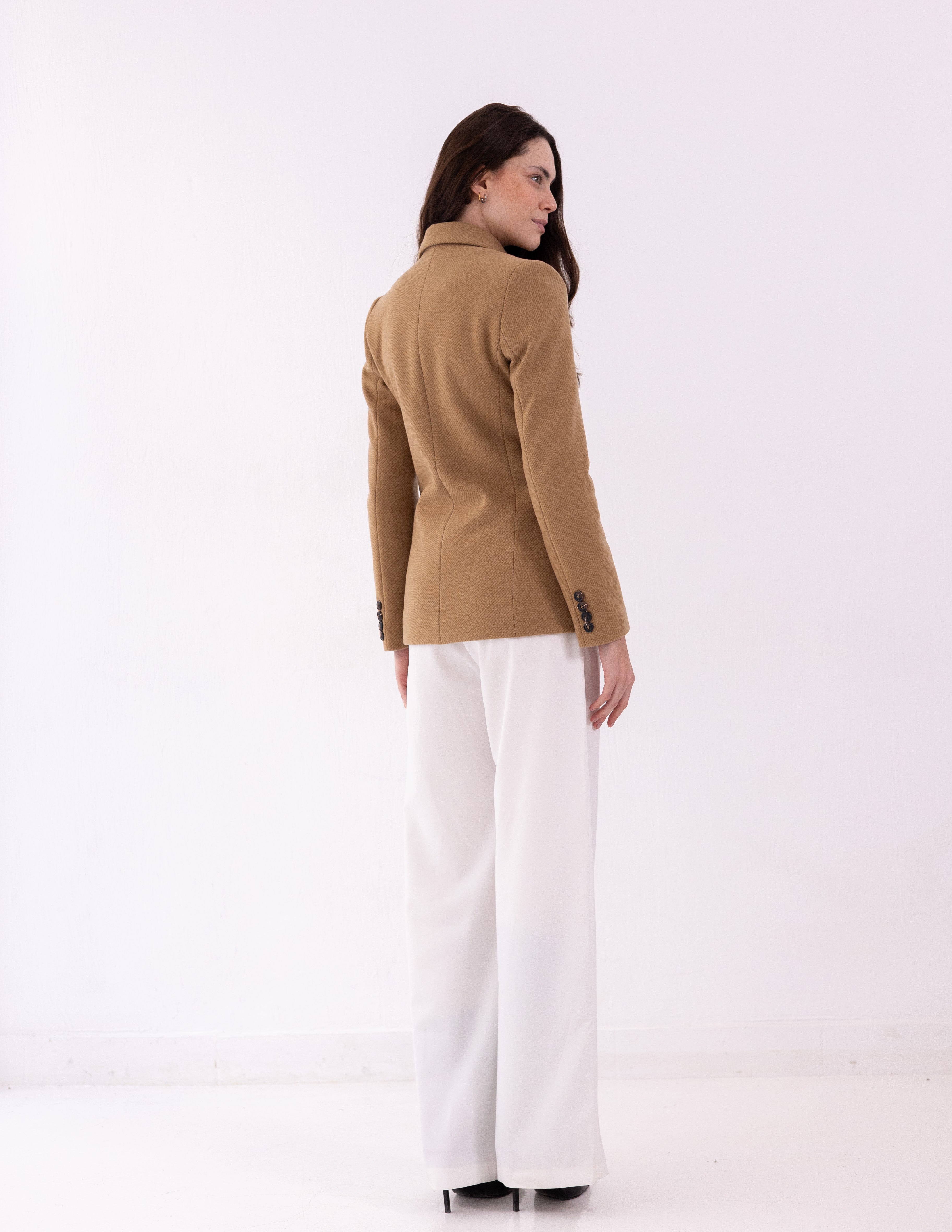 Golden Caramel Tweed Wool Straight Blazer