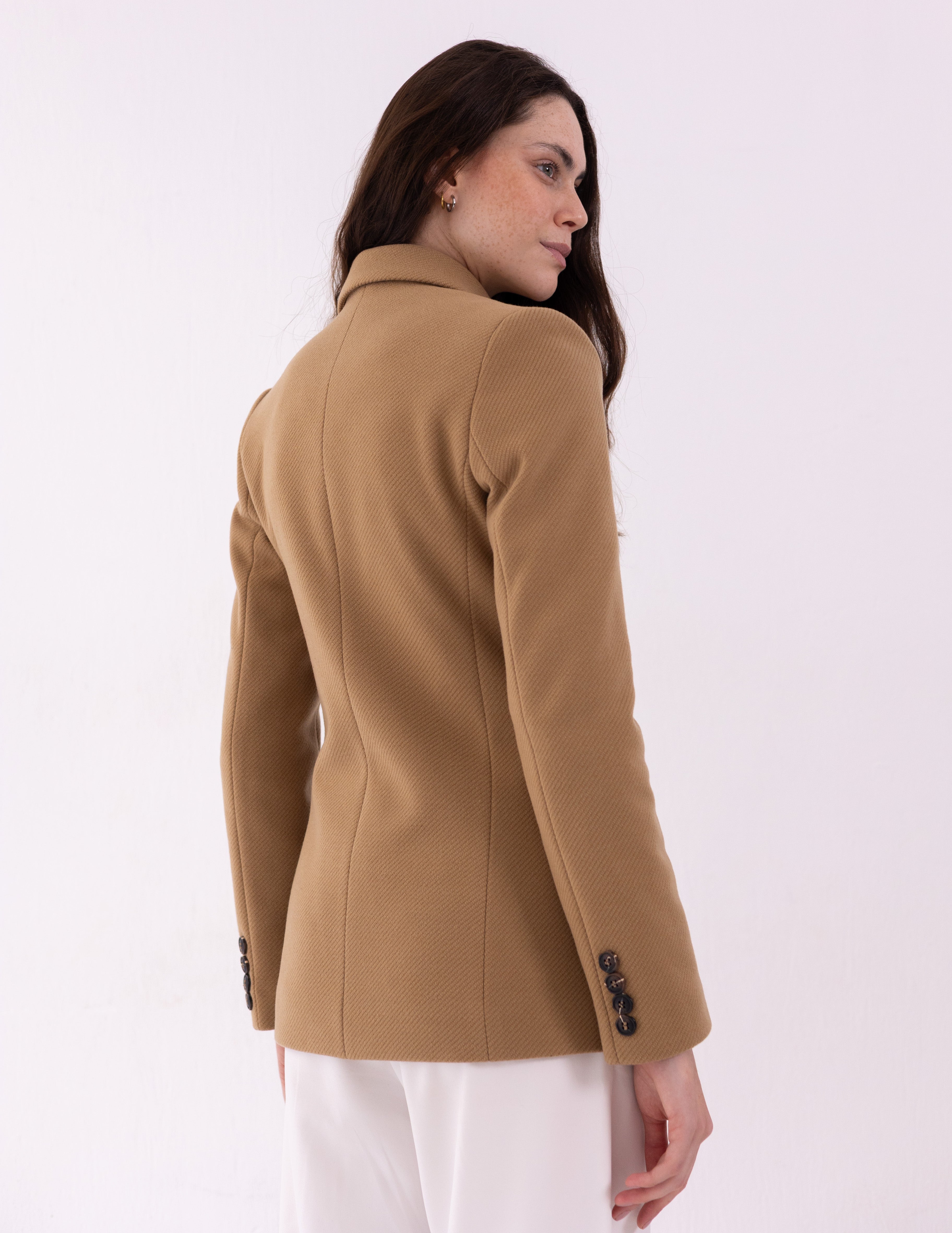 Golden Caramel Tweed Wool Straight Blazer