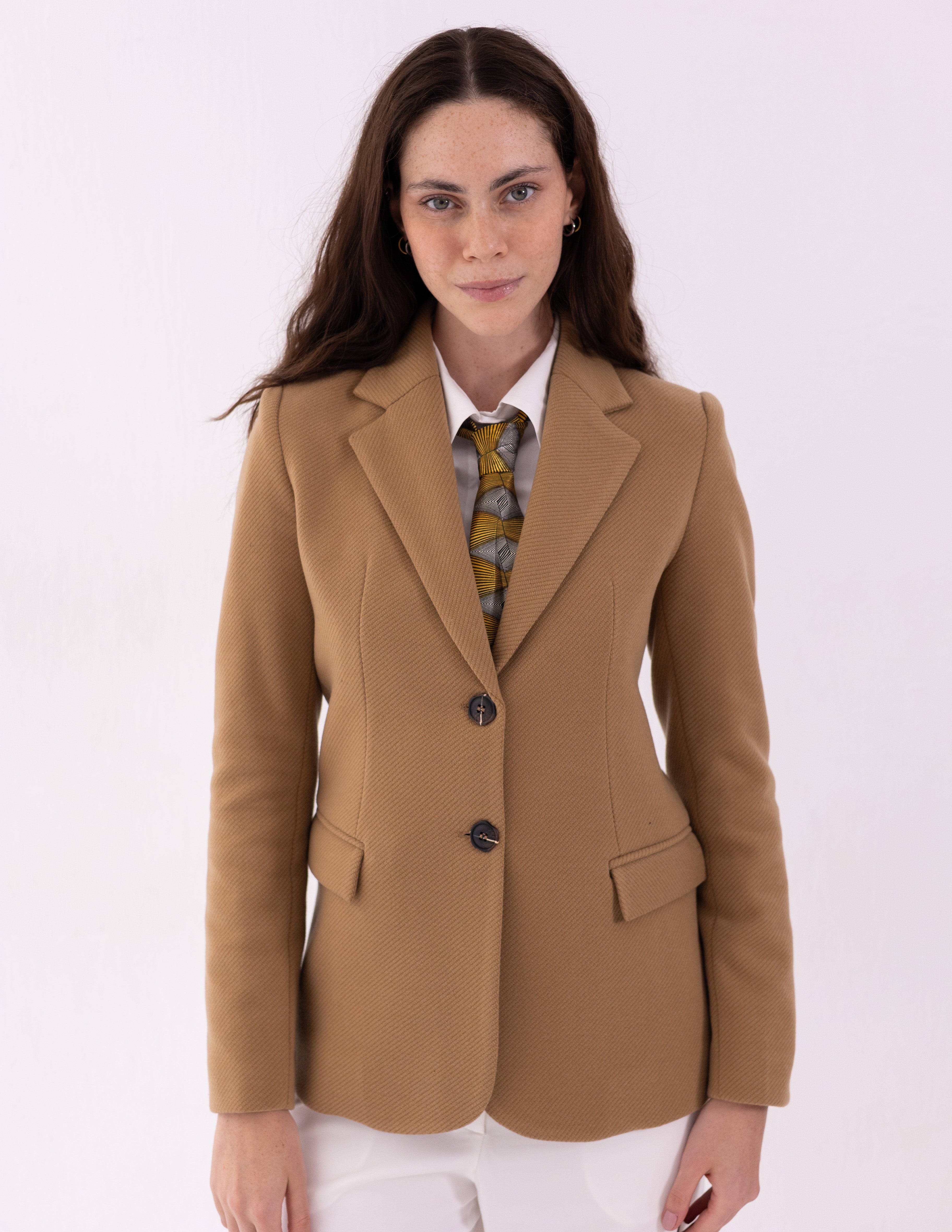 Golden Caramel Tweed Wool Straight Blazer
