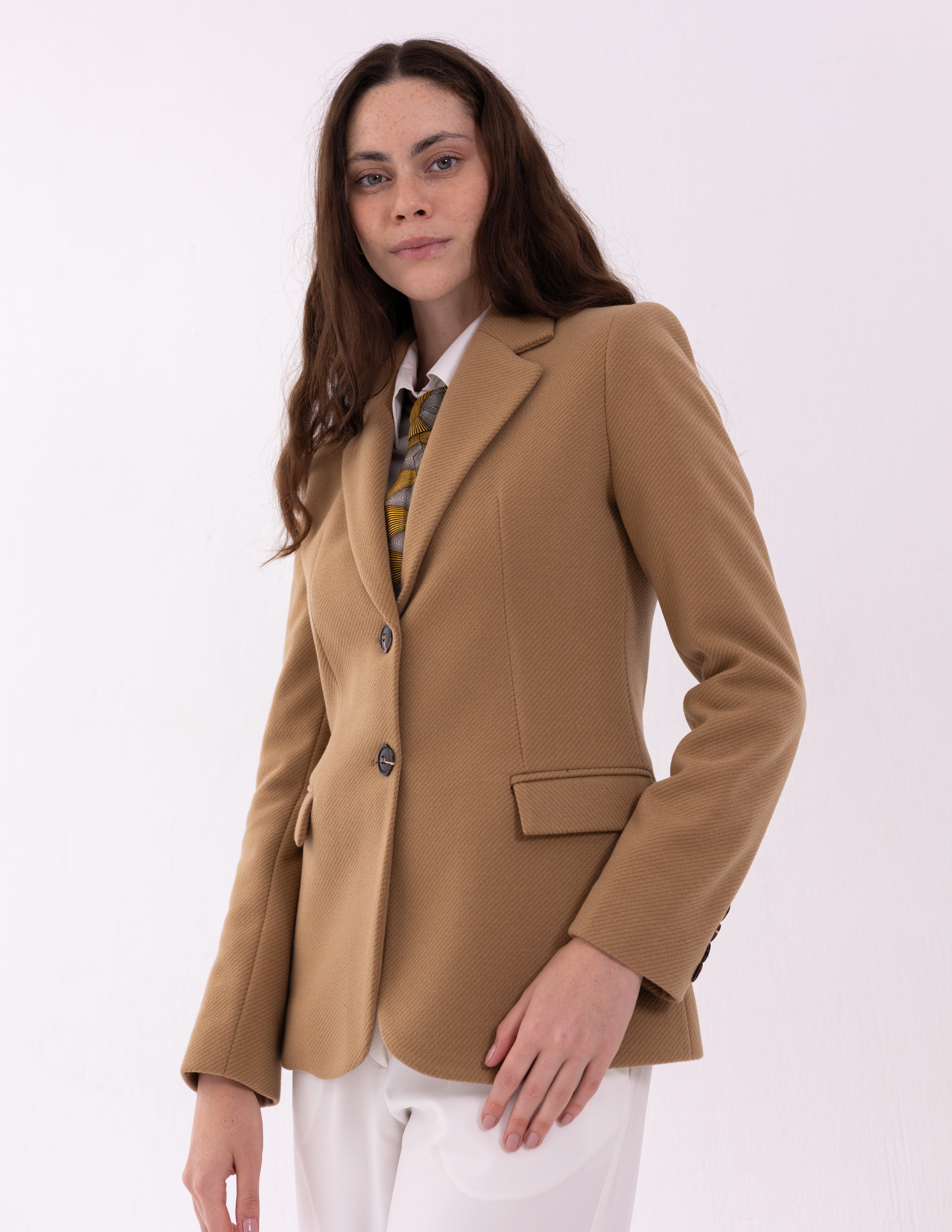 Golden Caramel Tweed Wool Straight Blazer