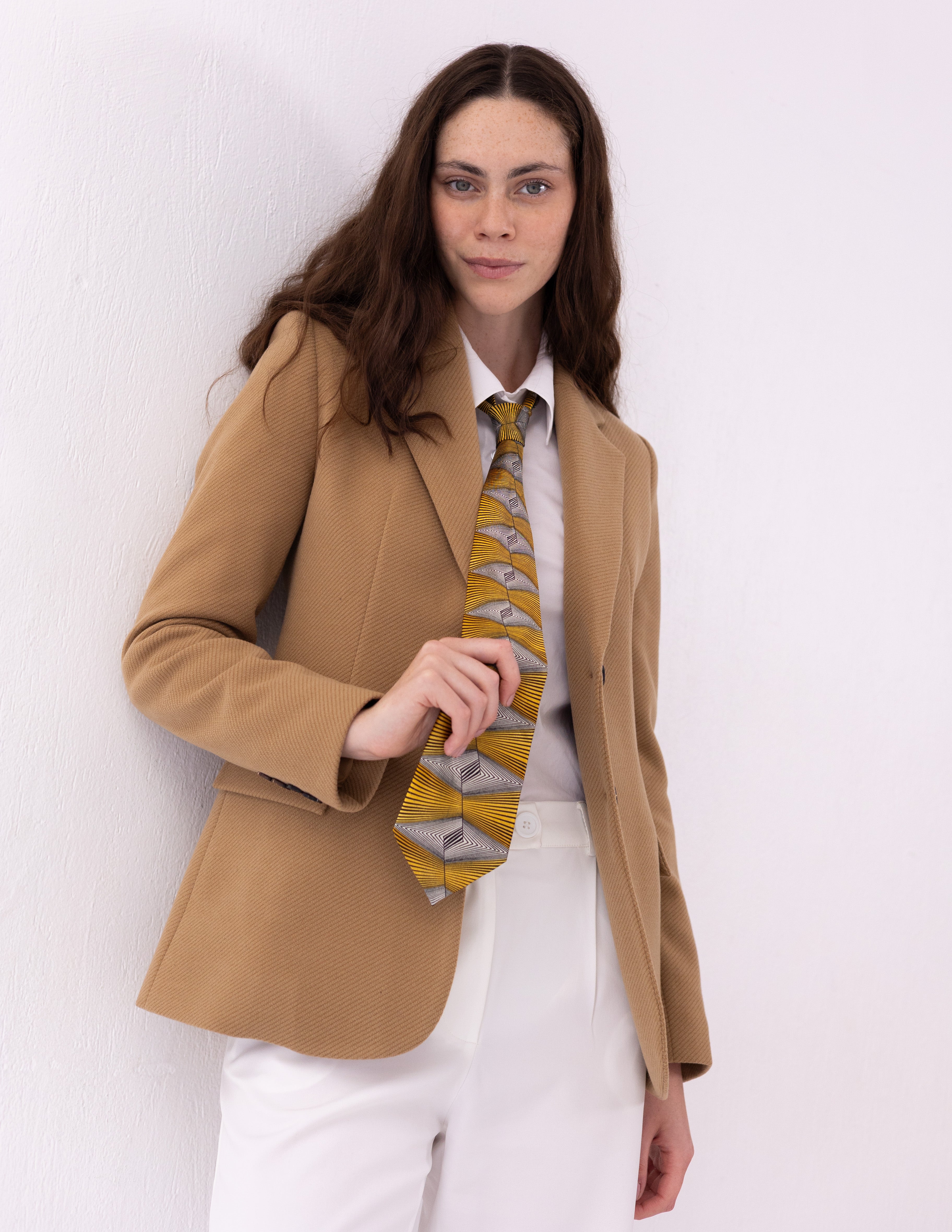 Golden Caramel Tweed Wool Straight Blazer