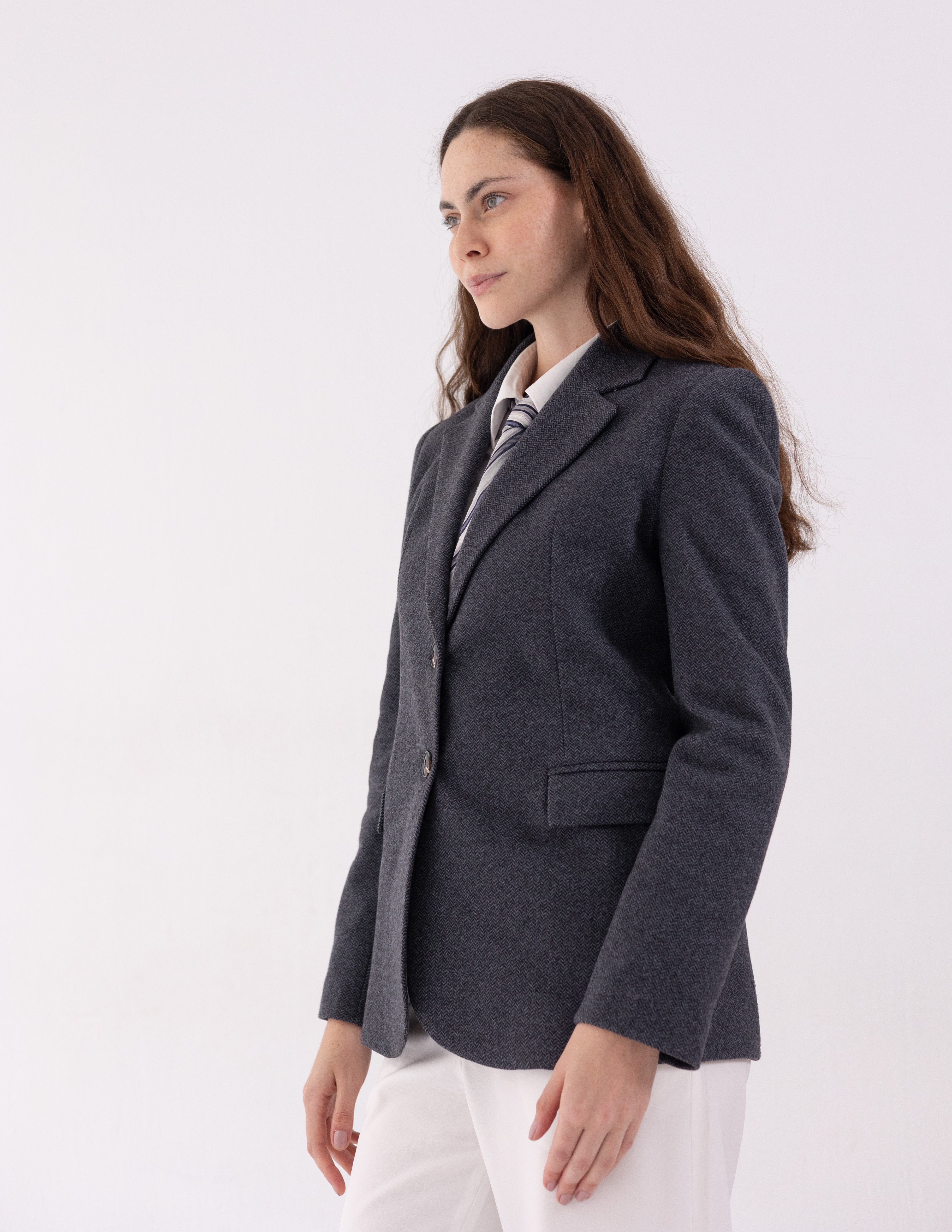 Steel Graphite Tweed Wool Straight Blazer