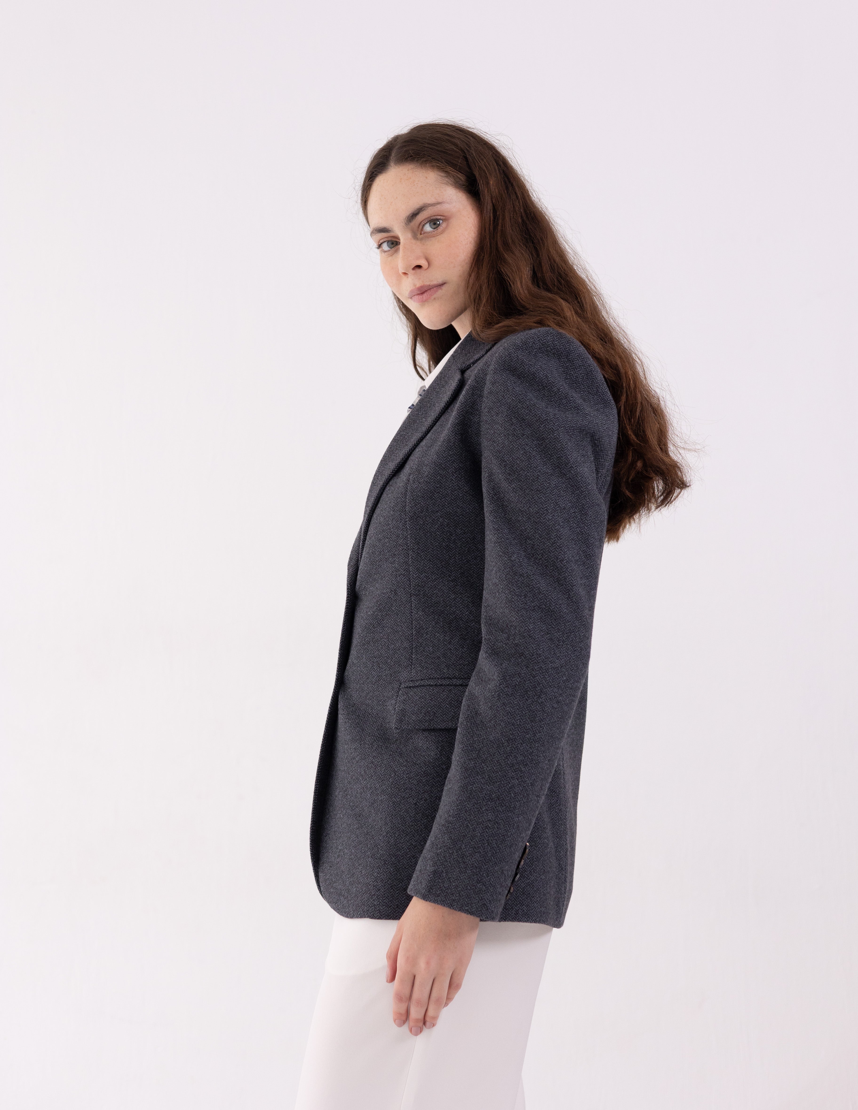 Steel Graphite Tweed Wool Straight Blazer
