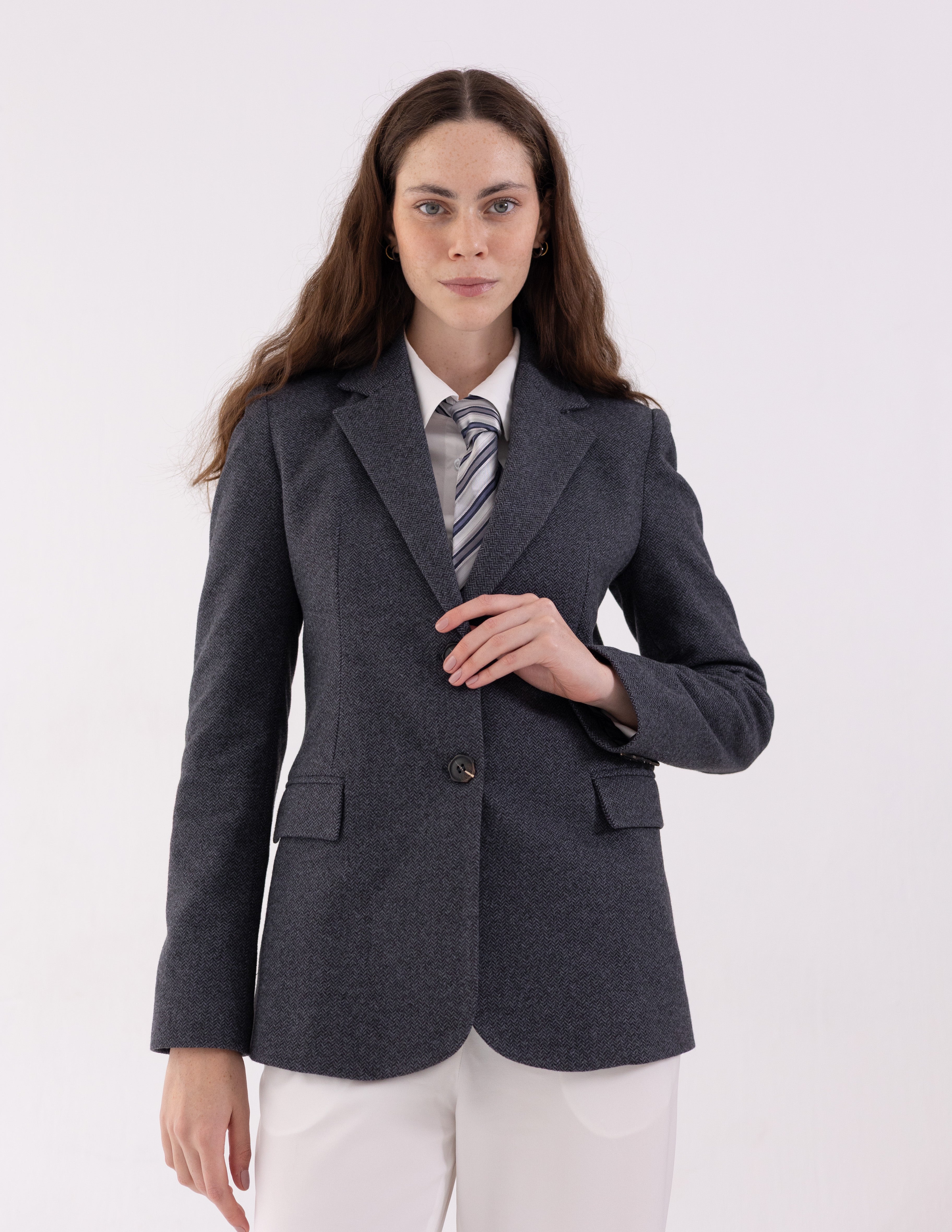 Steel Graphite Tweed Wool Straight Blazer