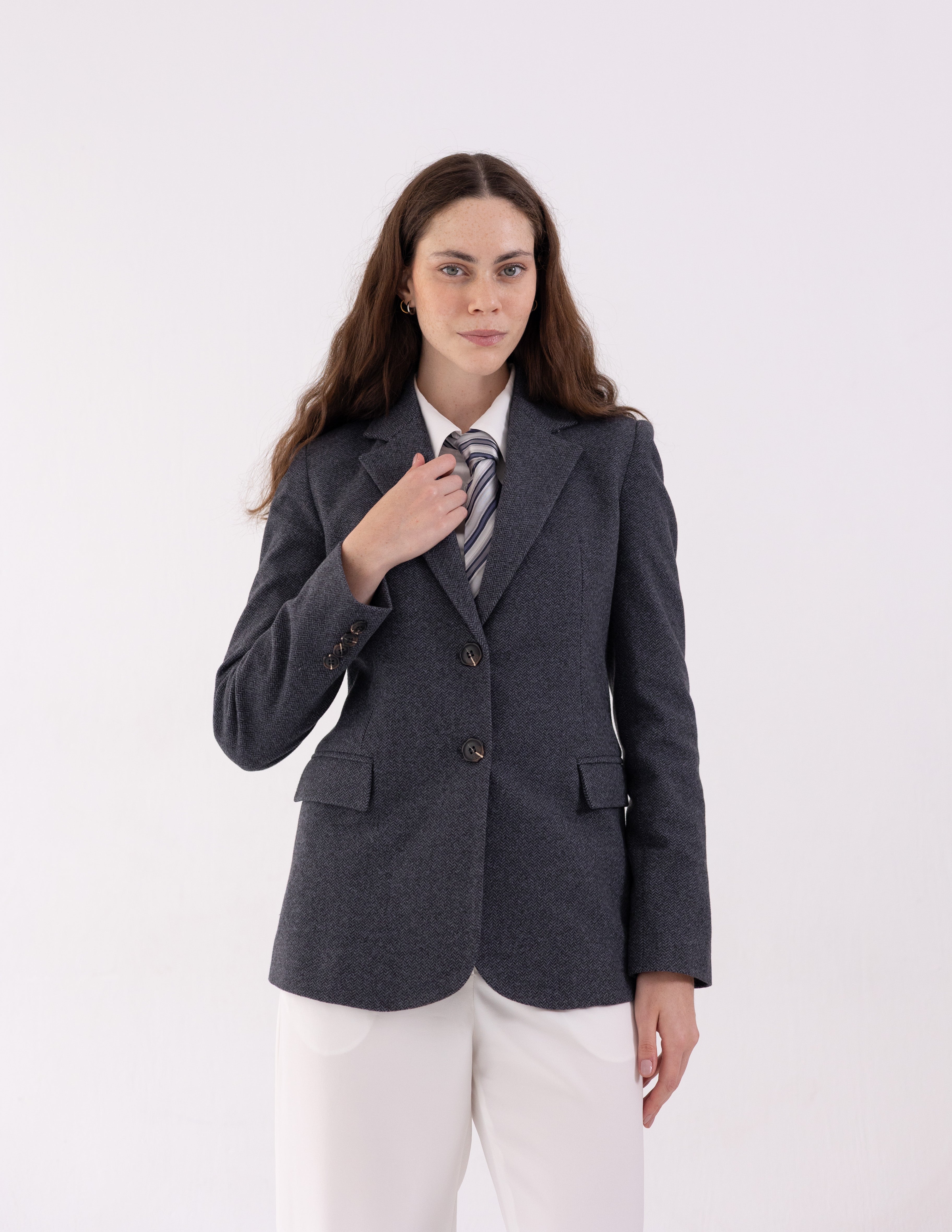Steel Graphite Tweed Wool Straight Blazer
