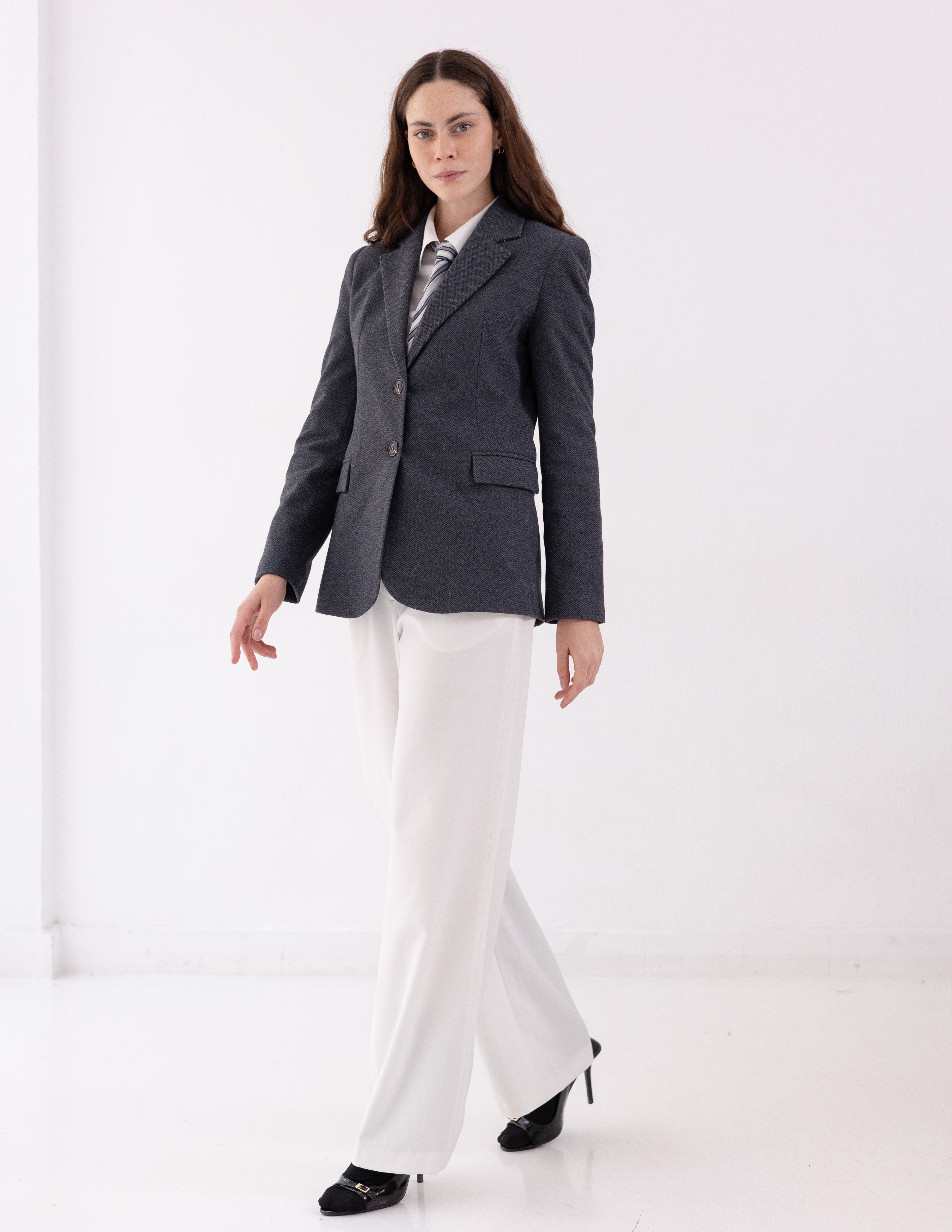 Steel Graphite Tweed Wool Straight Blazer