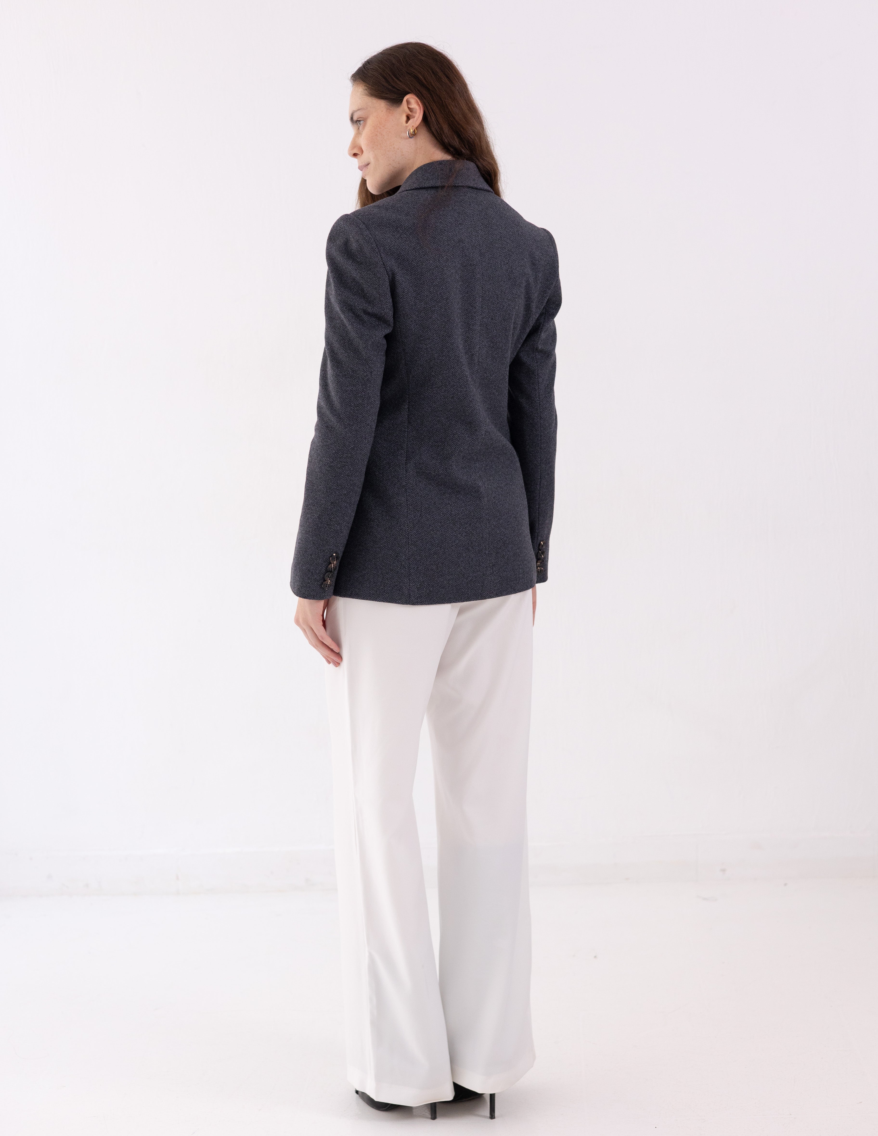 Steel Graphite Tweed Wool Straight Blazer