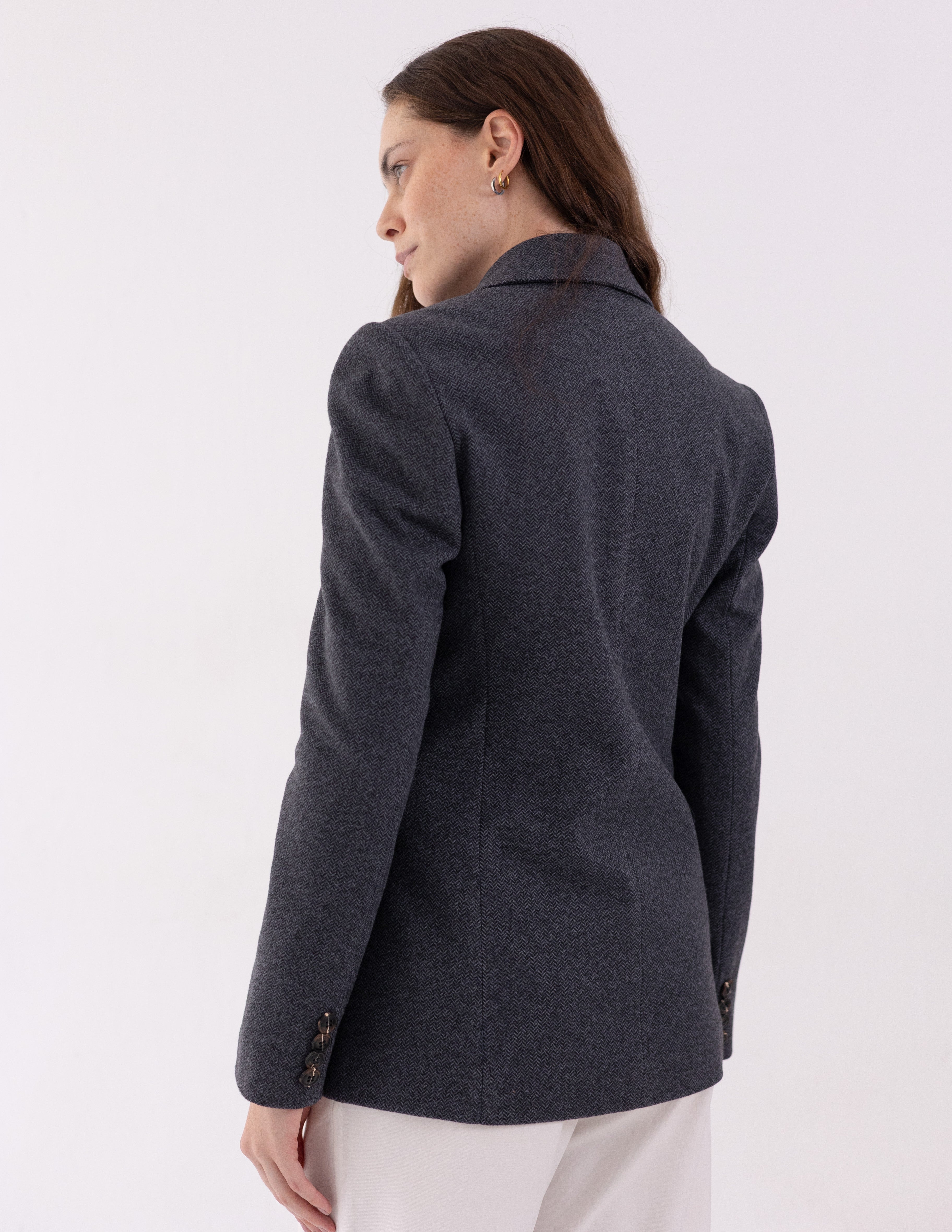 Steel Graphite Tweed Wool Straight Blazer