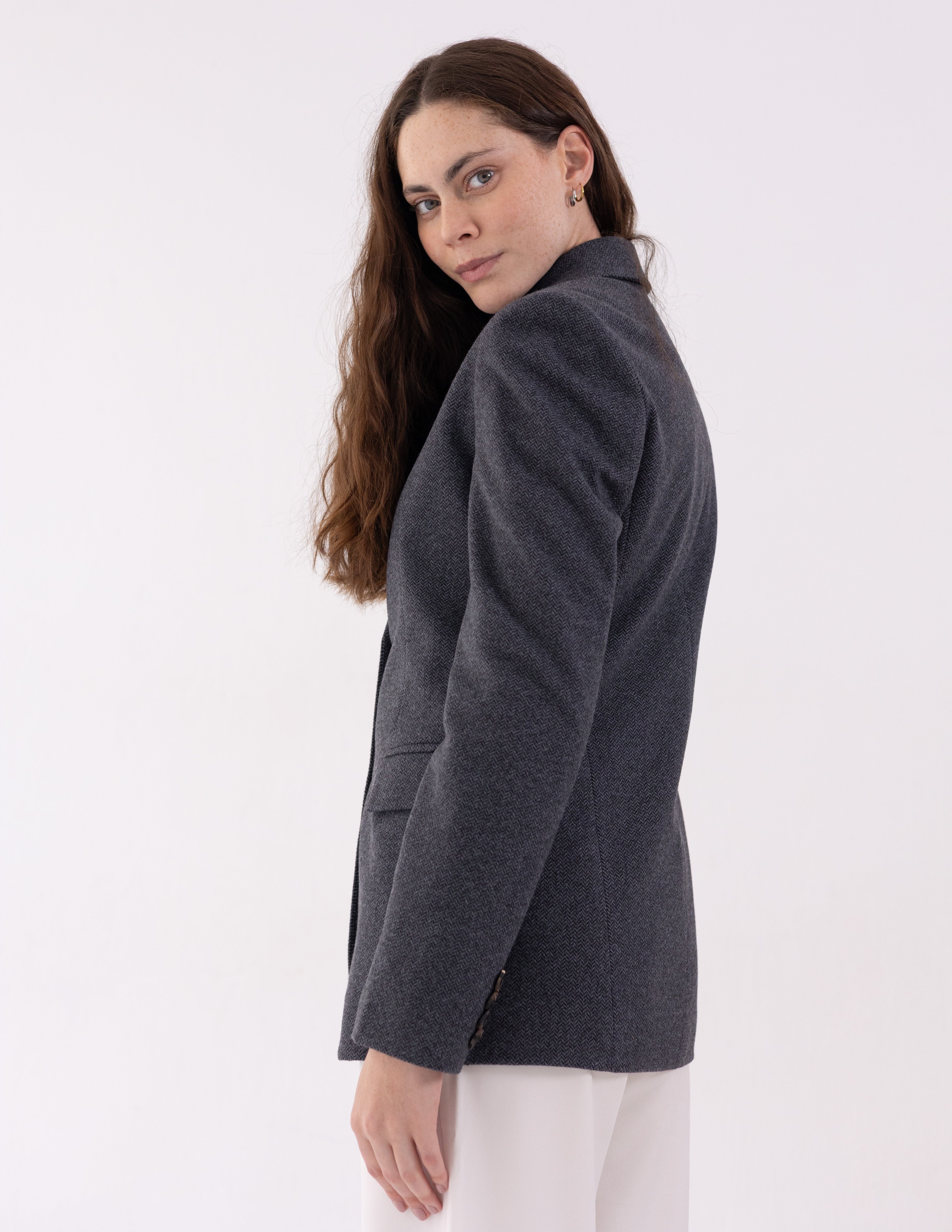 Steel Graphite Tweed Wool Straight Blazer