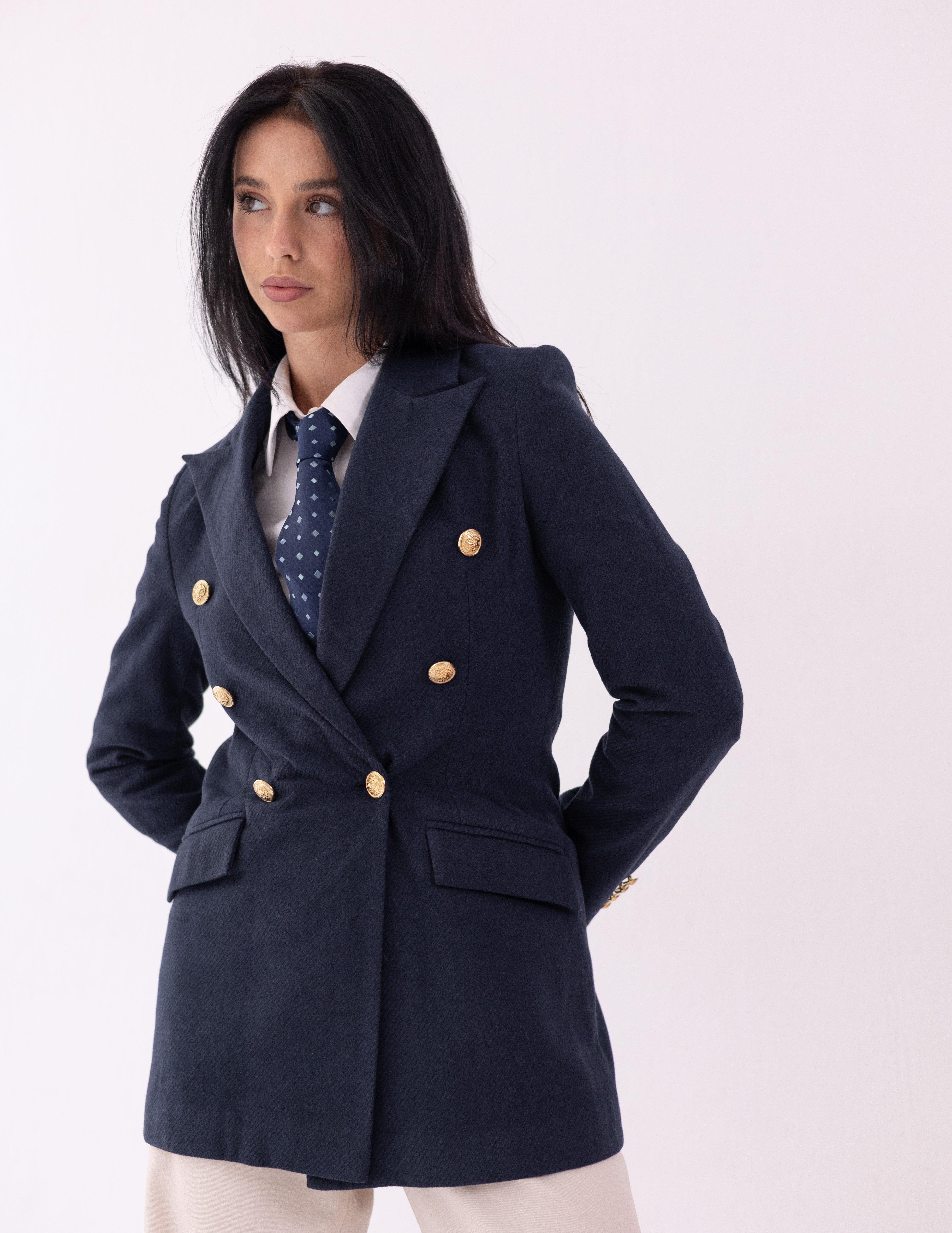 Navy Eclipse Wool Double Breasted Blazer