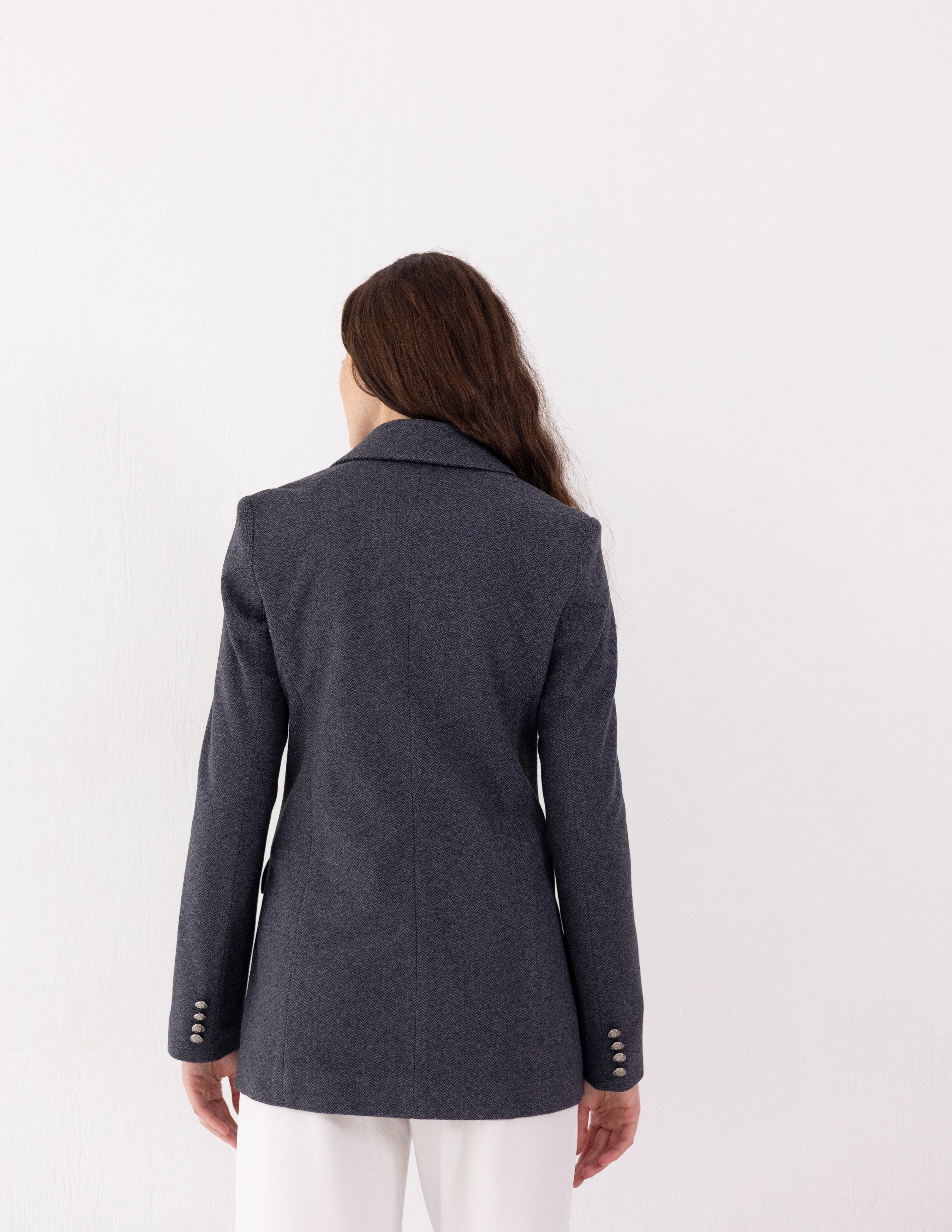 Steel Graphite Tweed Wool Double Breasted Blazer