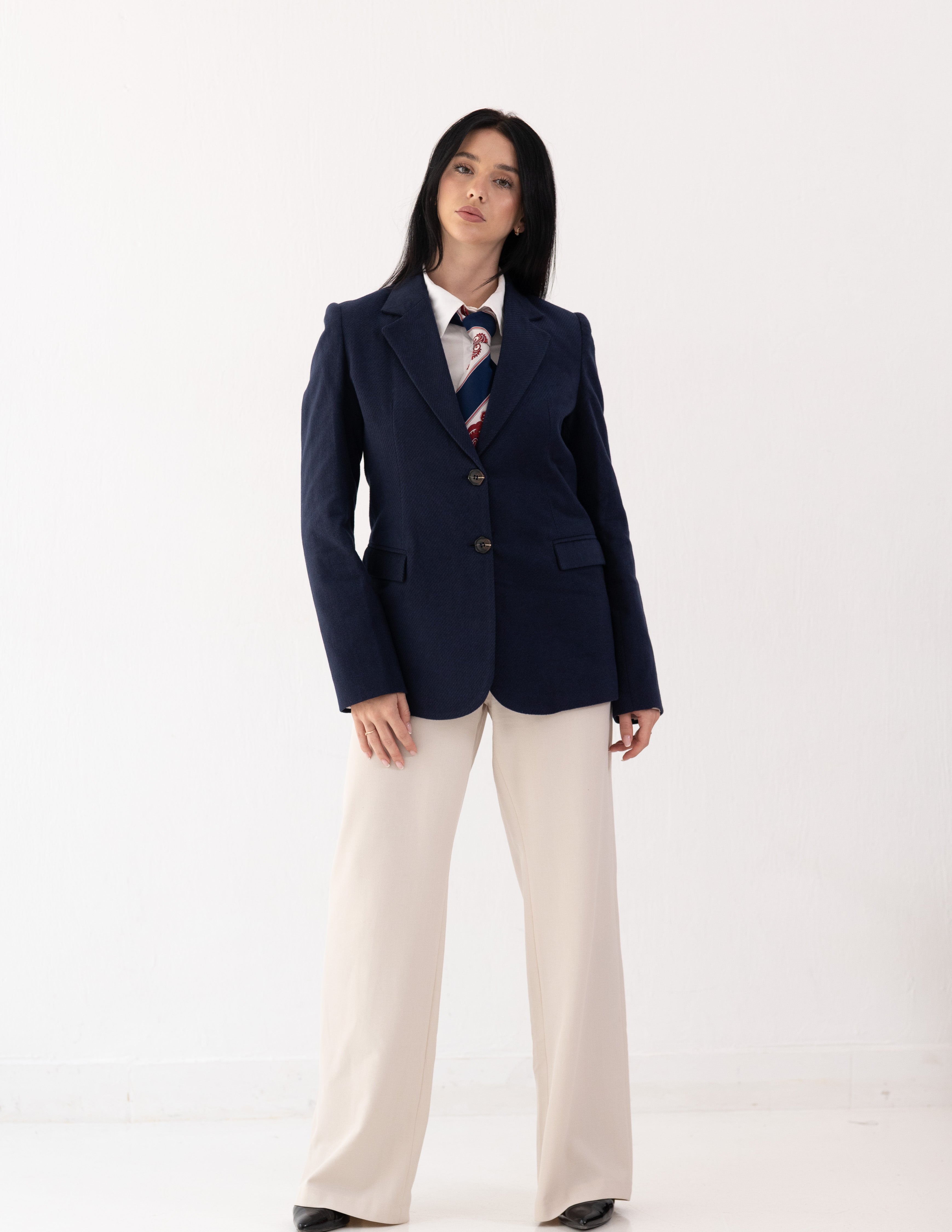Navy Eclipse Wool Straight Blazer