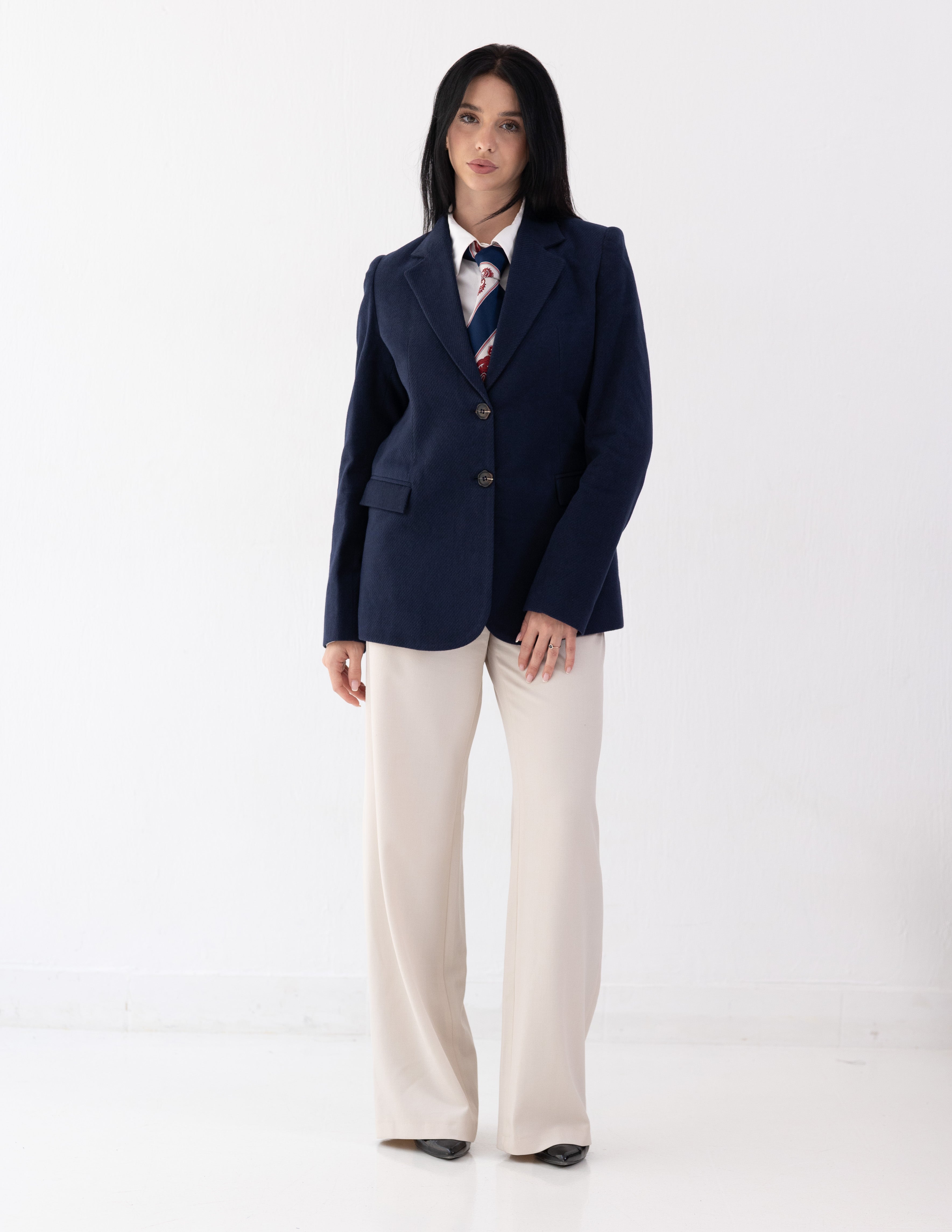 Navy Eclipse Wool Straight Blazer