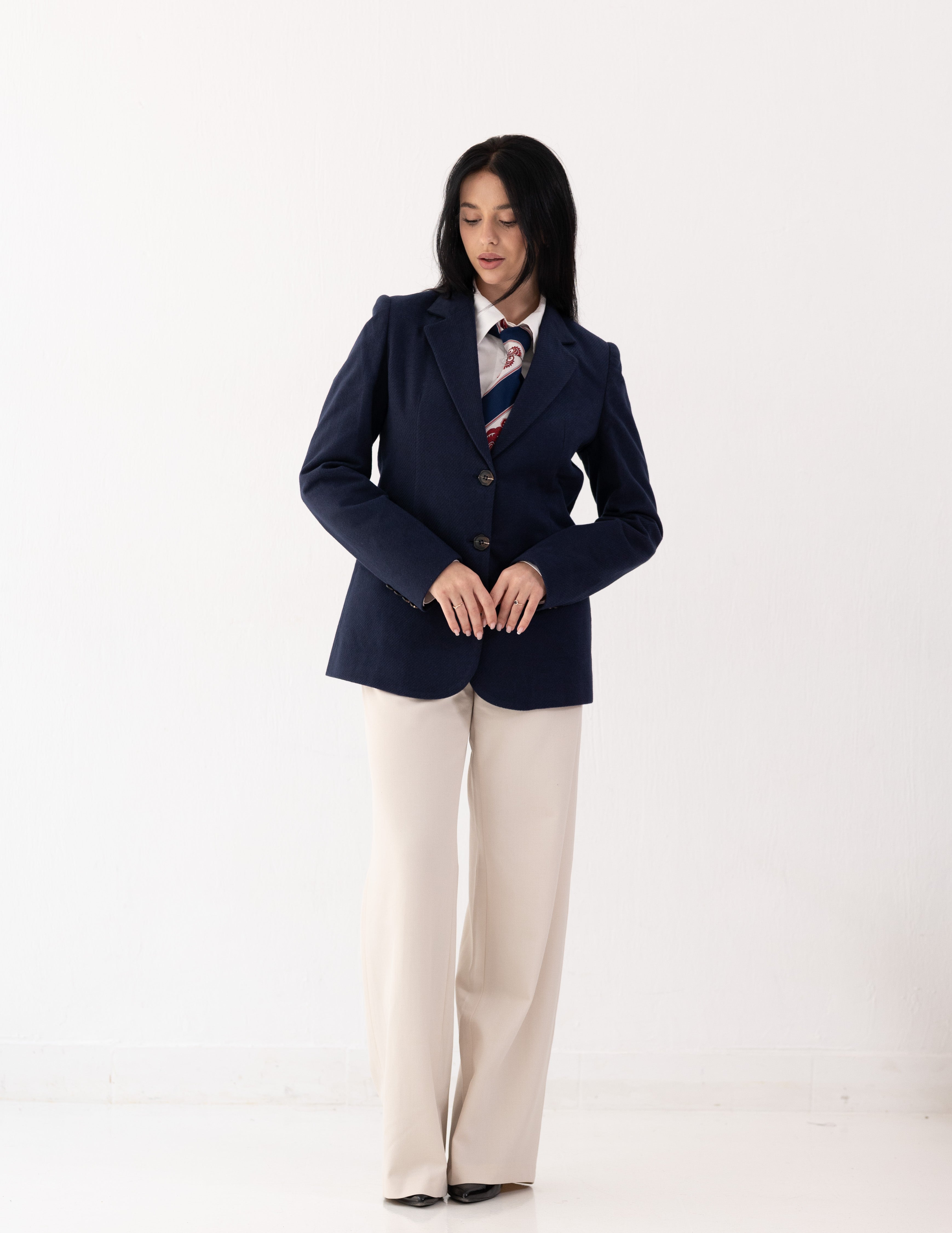 Navy Eclipse Wool Straight Blazer