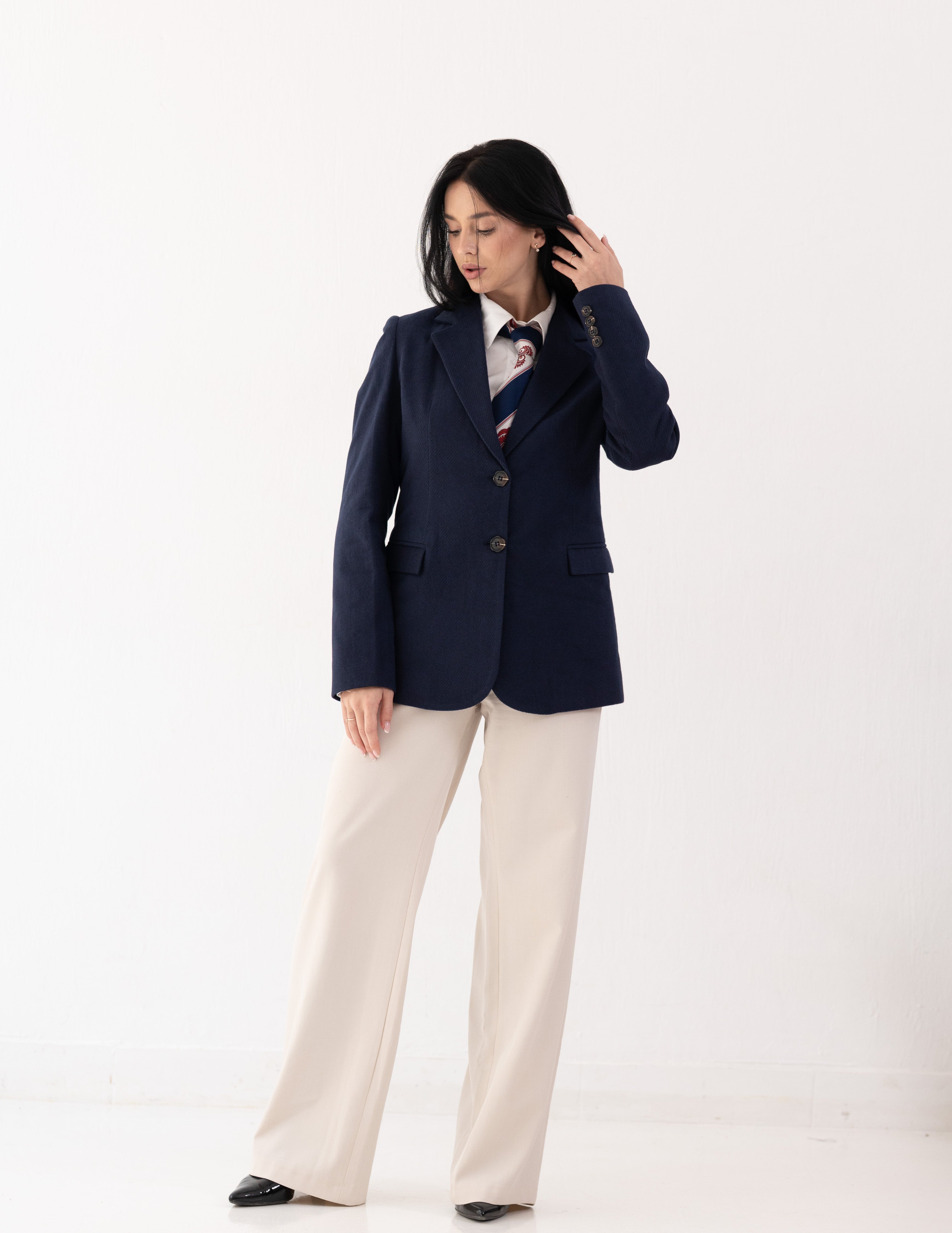 Navy Eclipse Wool Straight Blazer
