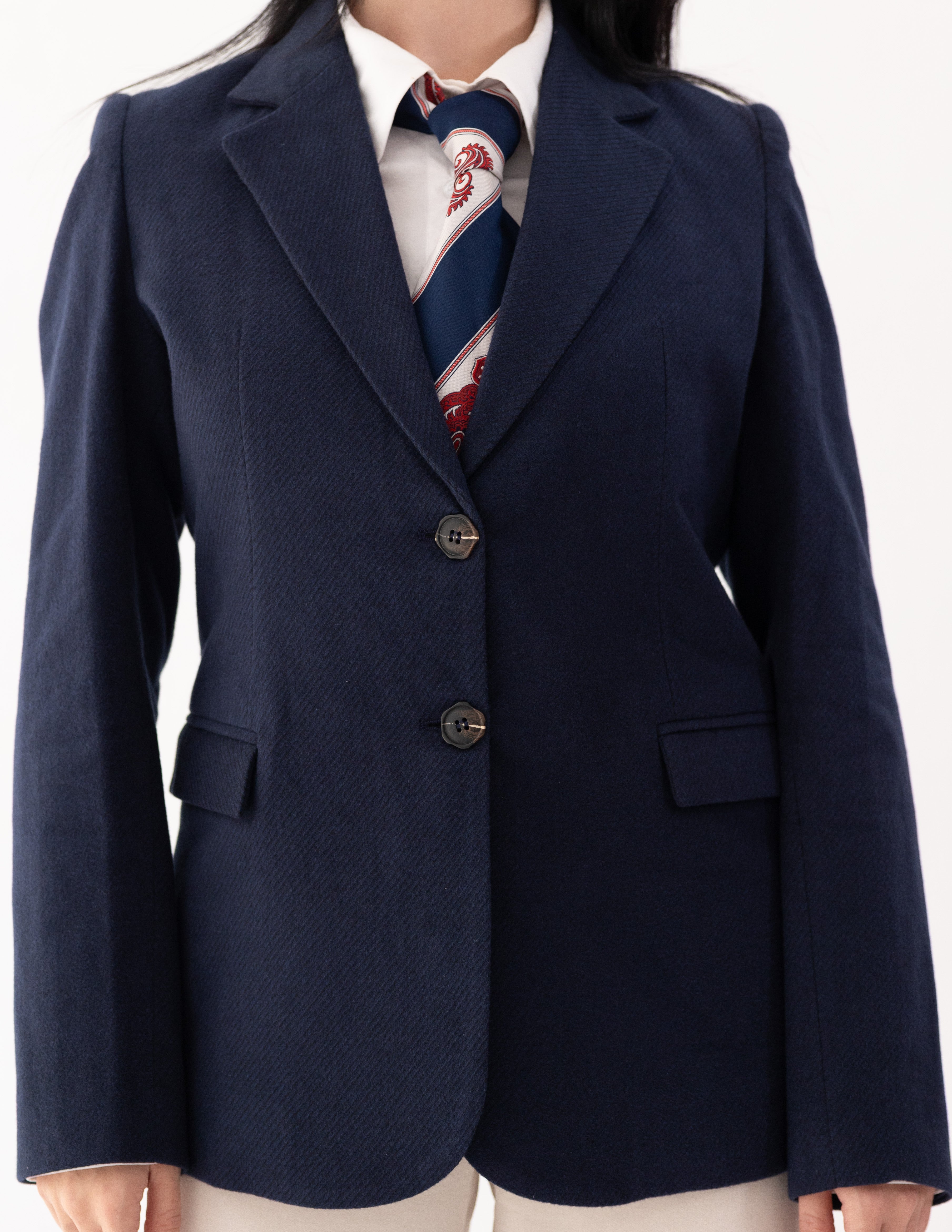 Navy Eclipse Wool Straight Blazer