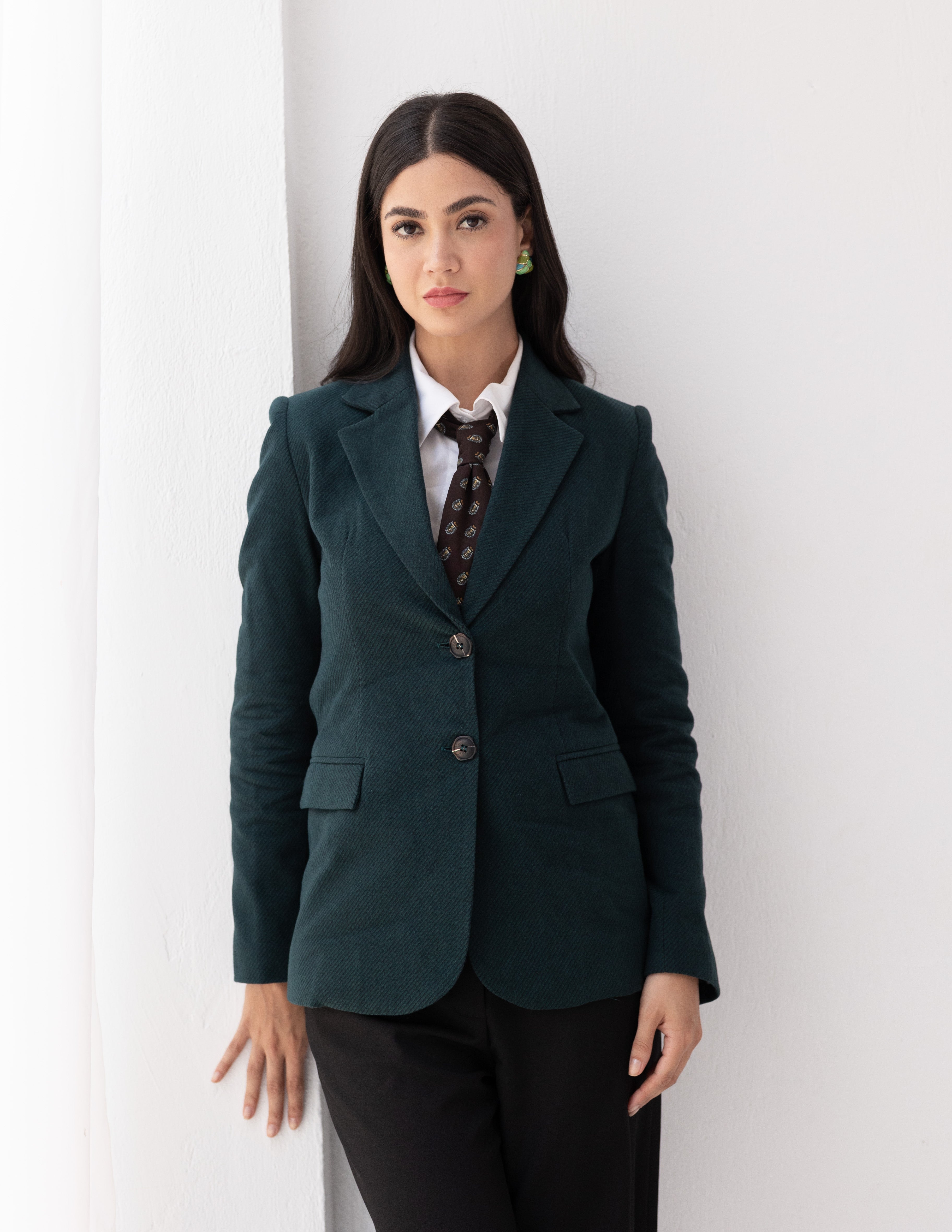 Forest Teal Wool Straight Blazer