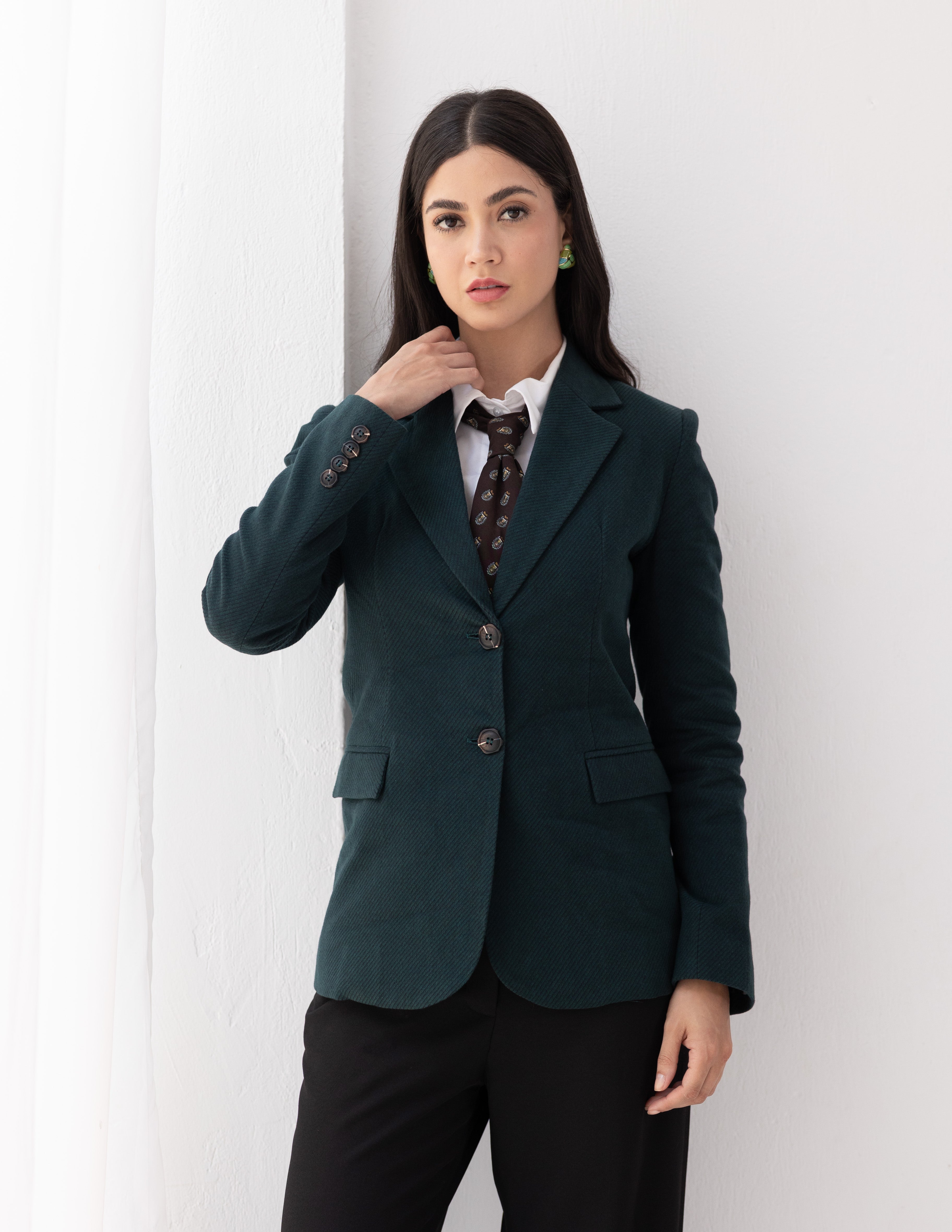 Forest Teal Wool Straight Blazer
