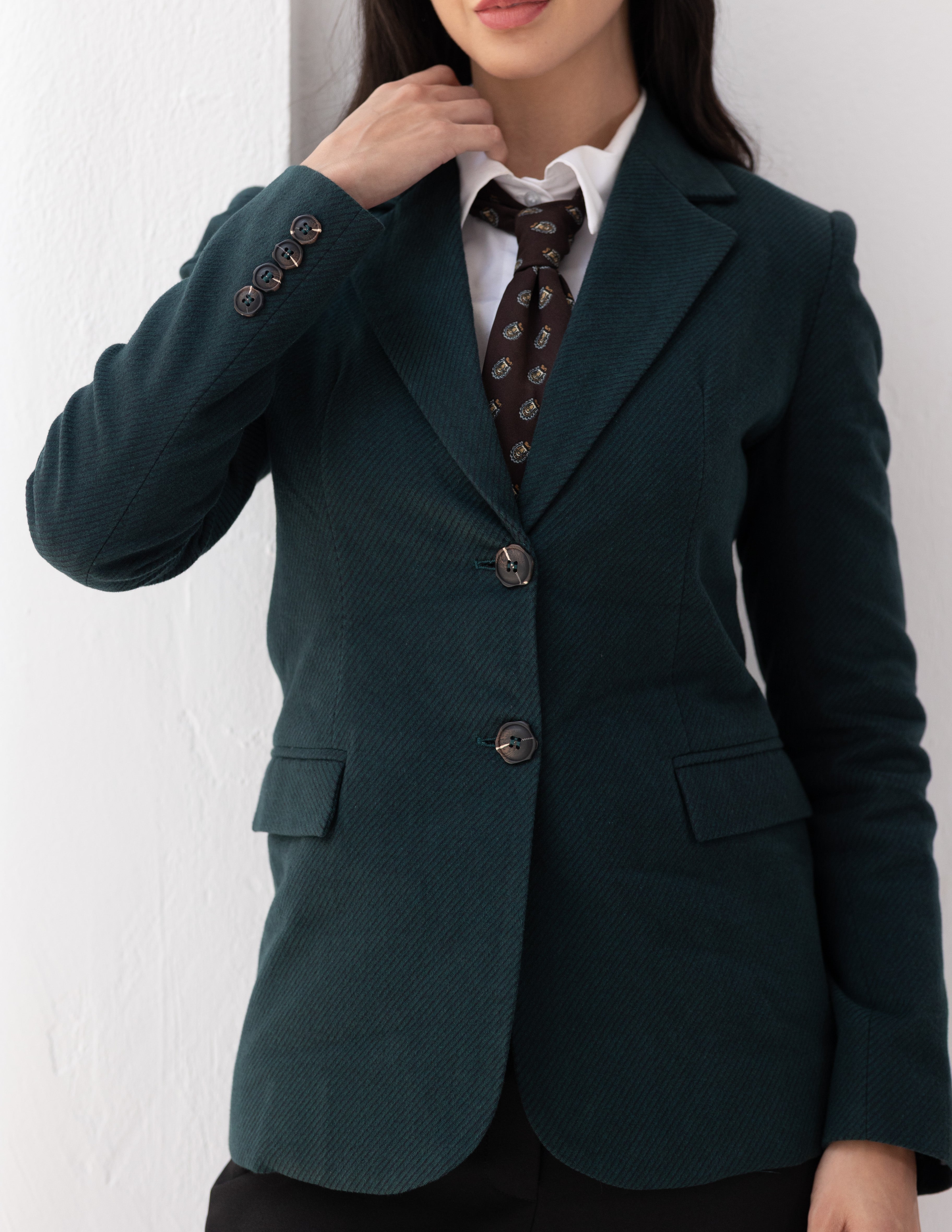 Forest Teal Wool Straight Blazer