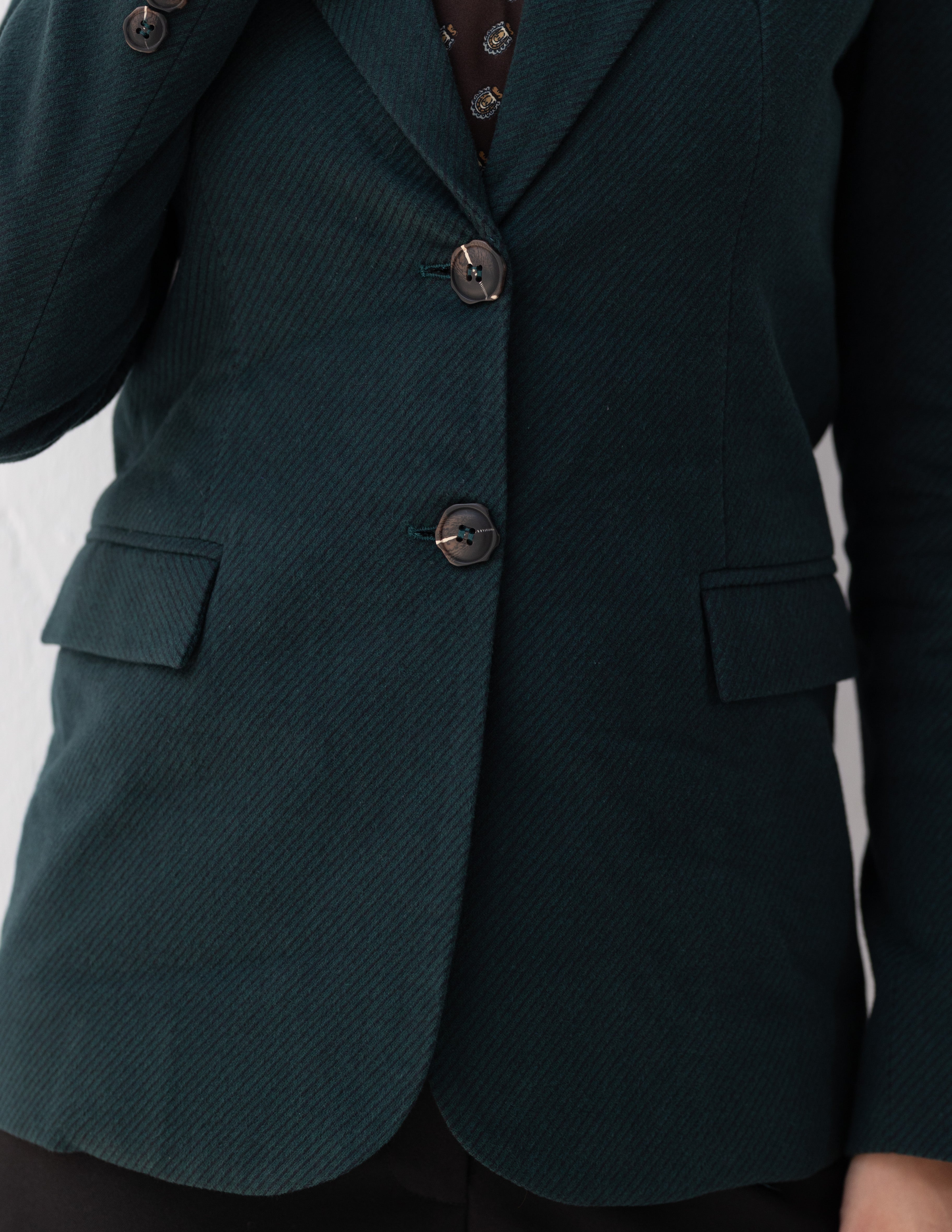 Forest Teal Wool Straight Blazer