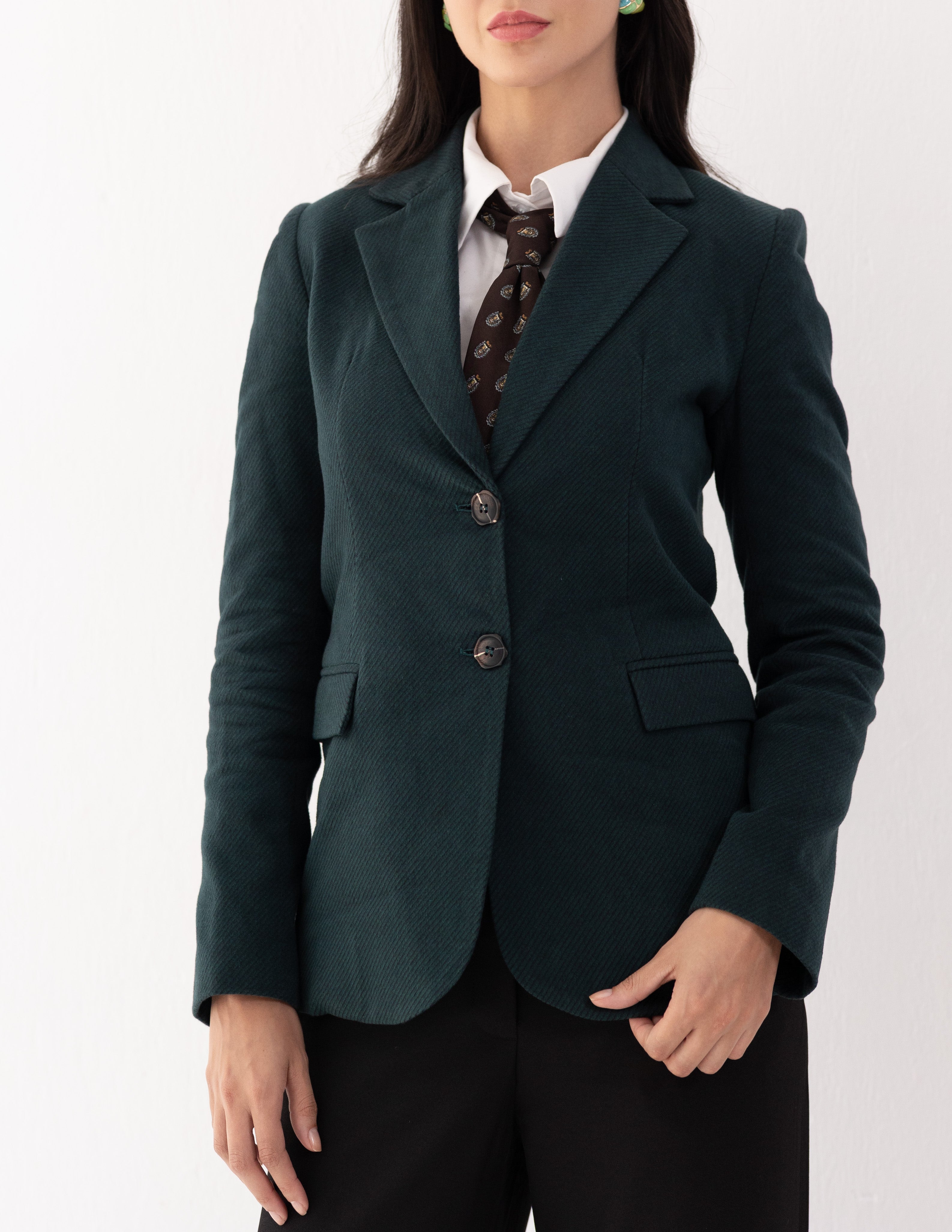 Forest Teal Wool Straight Blazer