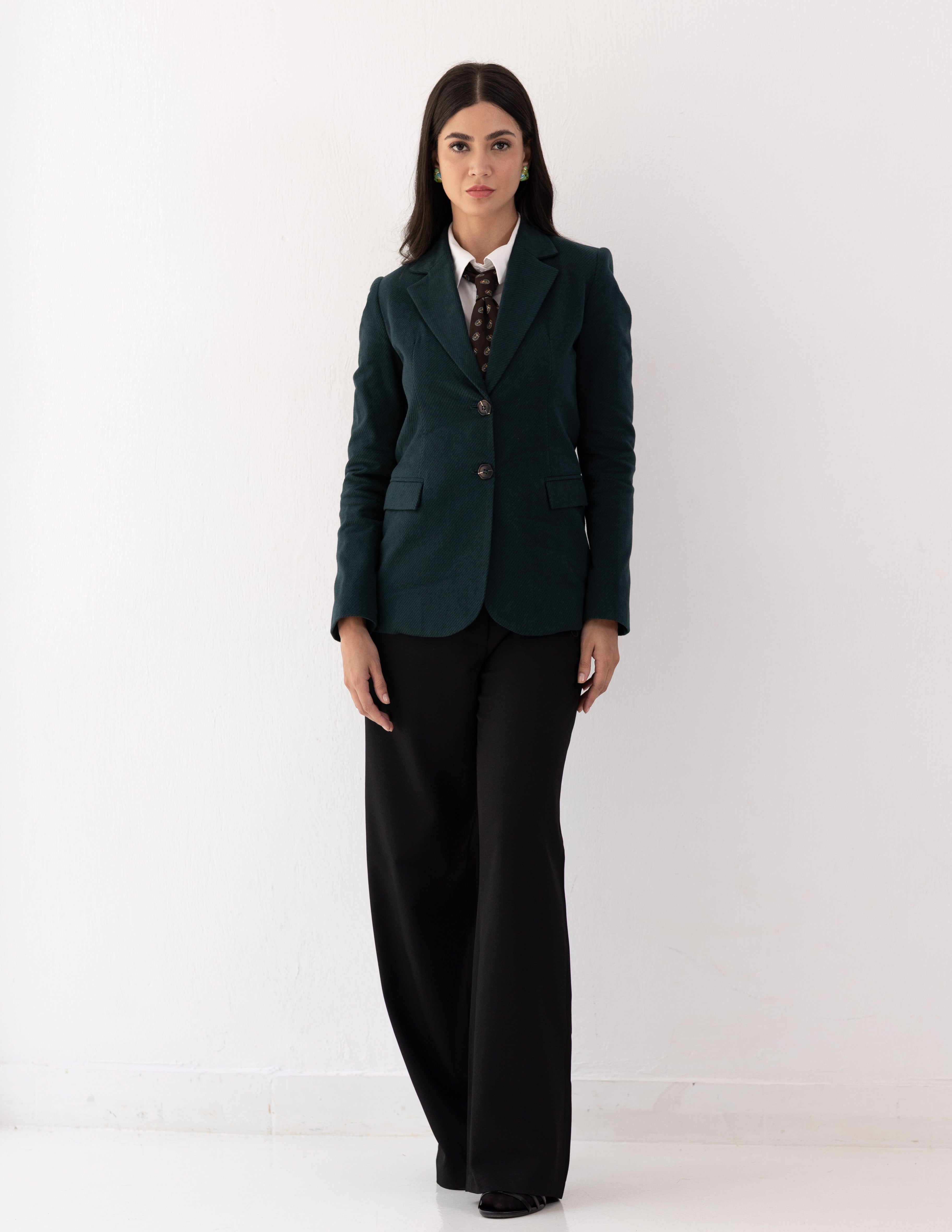 Forest Teal Wool Straight Blazer
