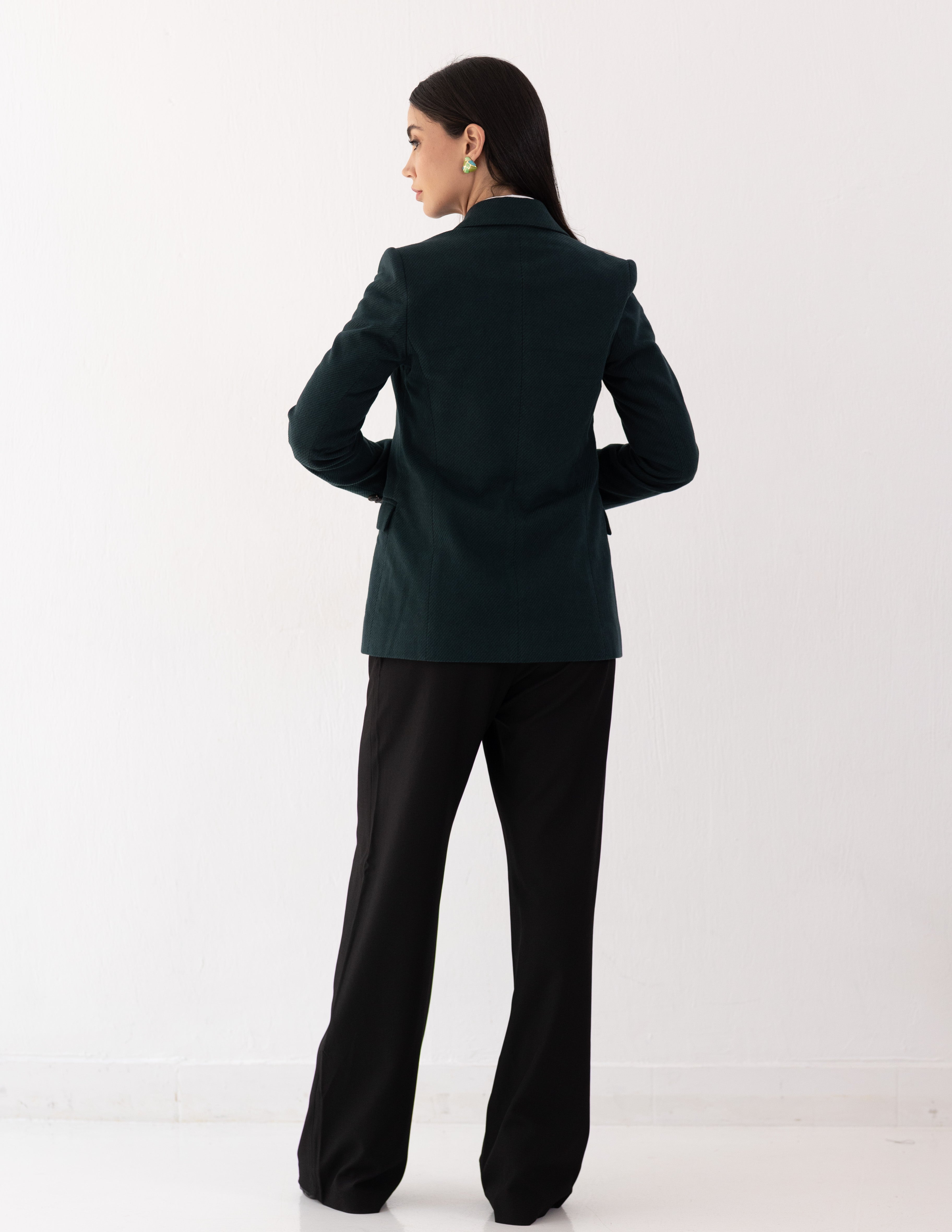Forest Teal Wool Straight Blazer