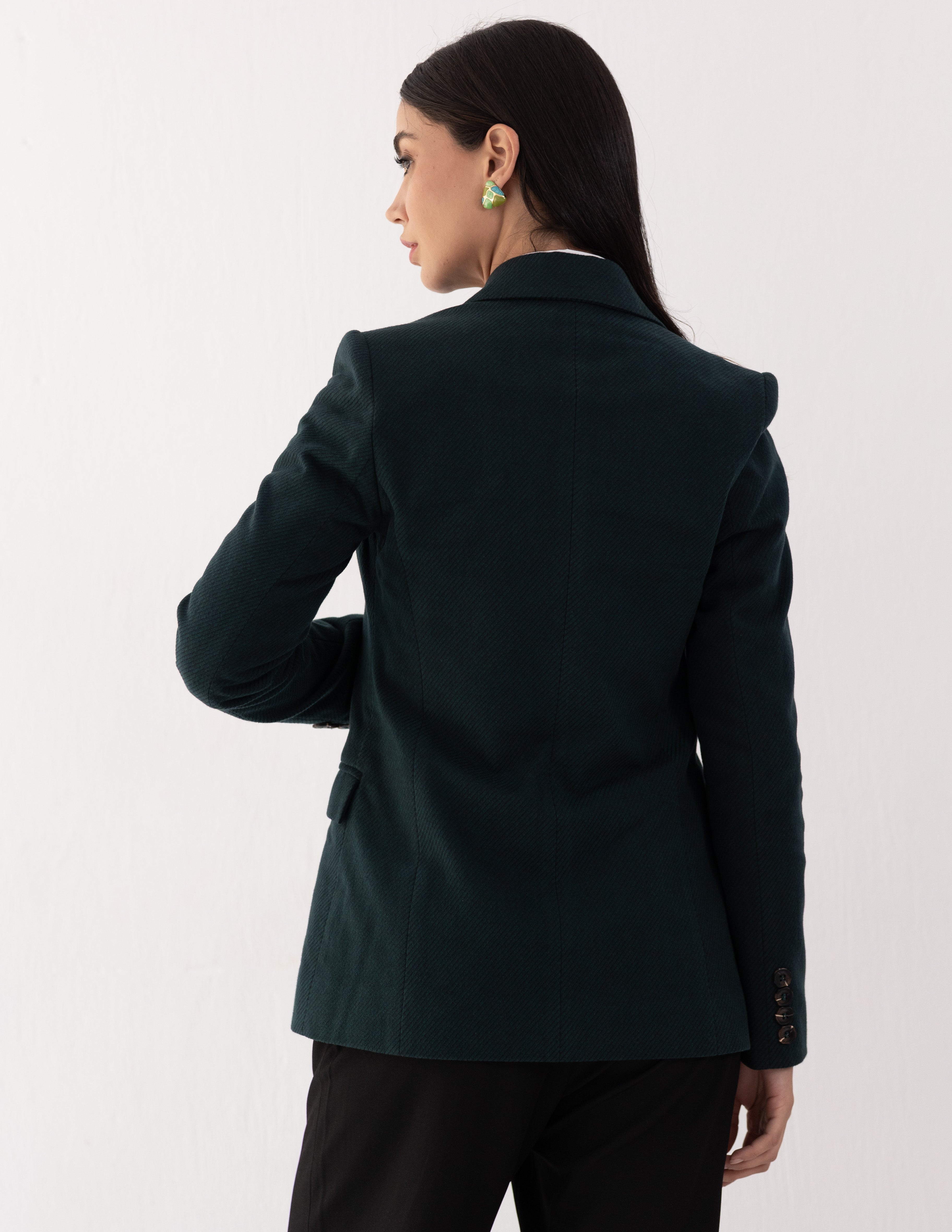 Forest Teal Wool Straight Blazer