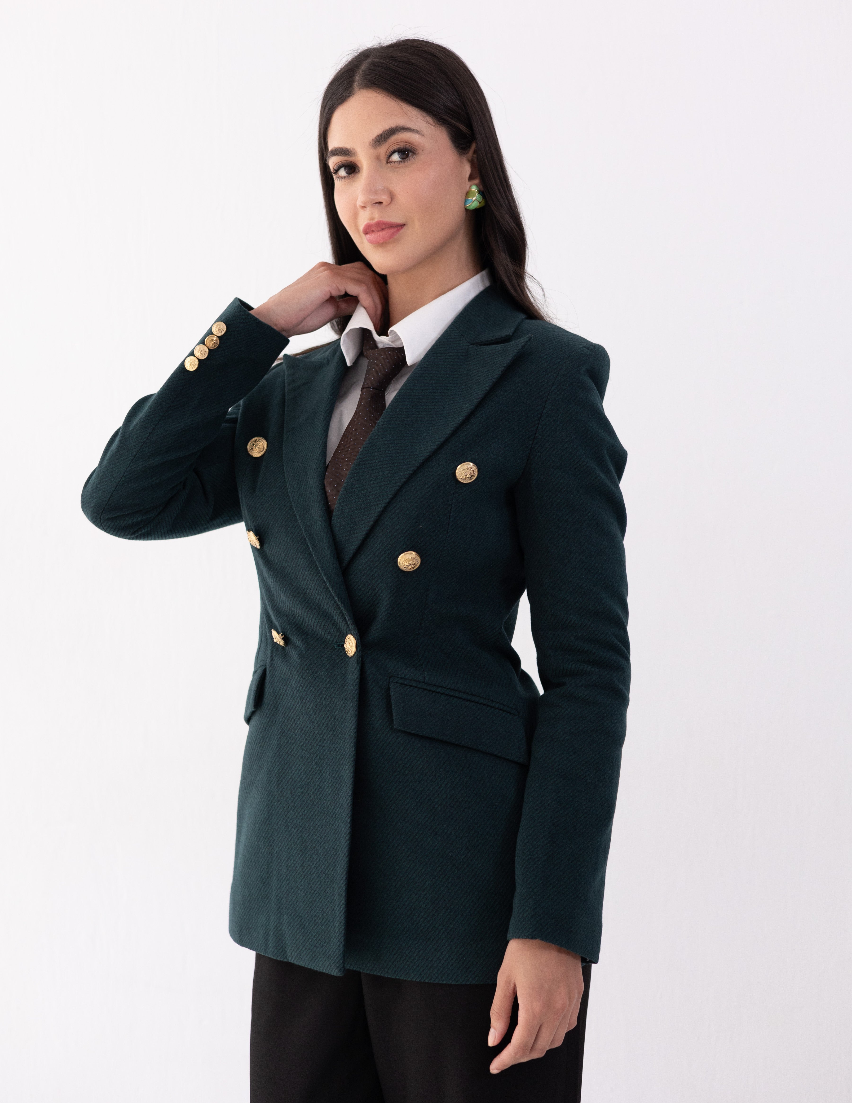 Forest Teal Wool Double Breasted Blazer