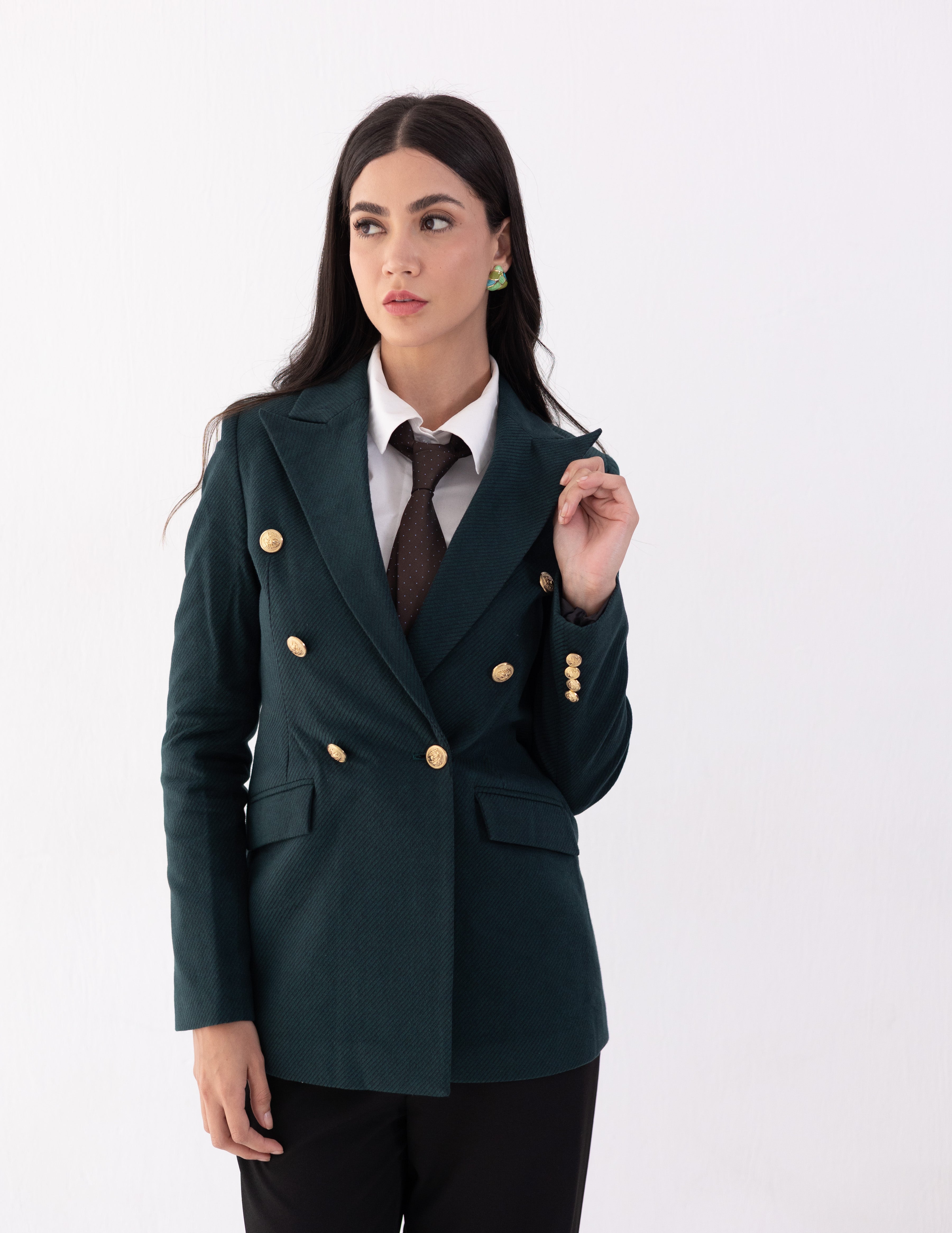 Forest Teal Wool Double Breasted Blazer