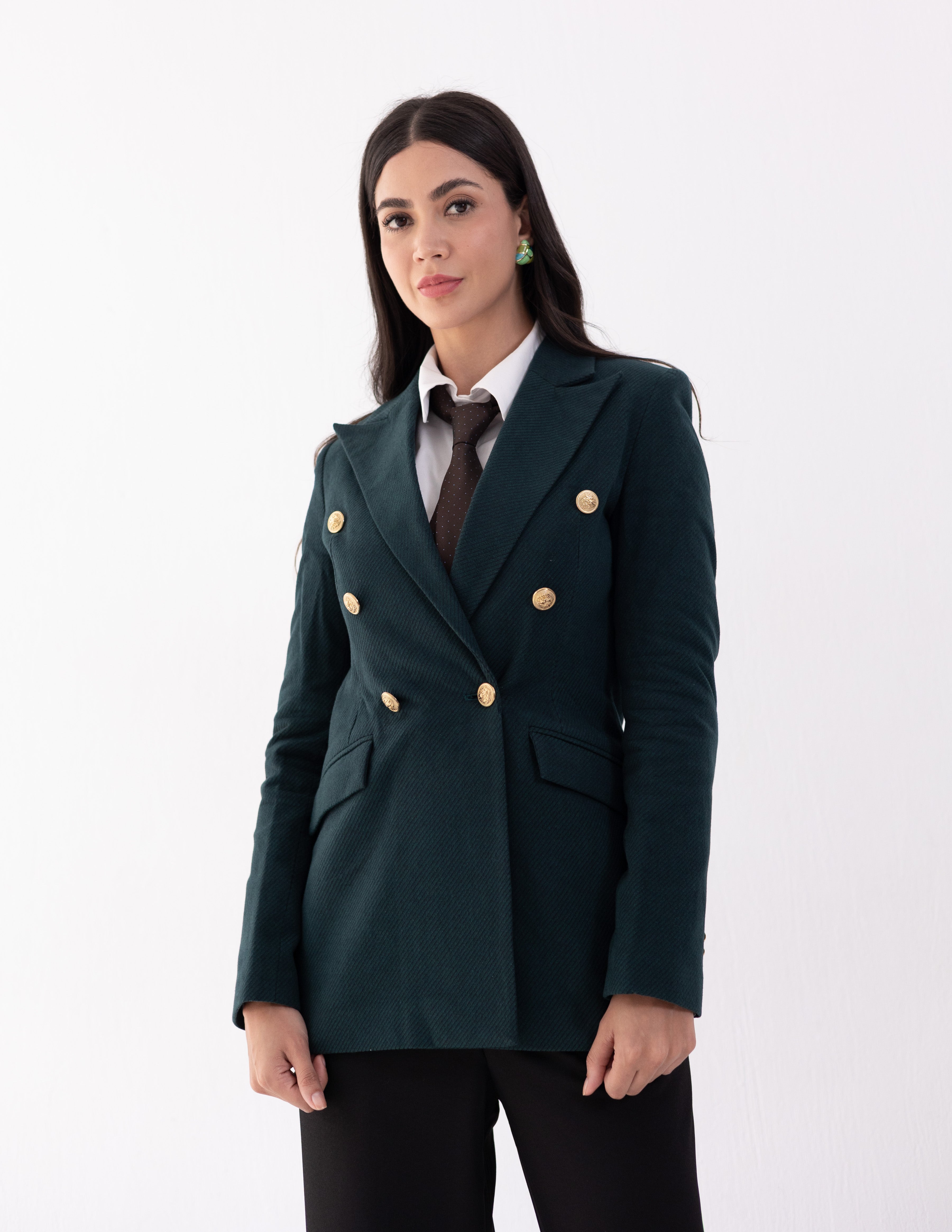 Forest Teal Wool Double Breasted Blazer