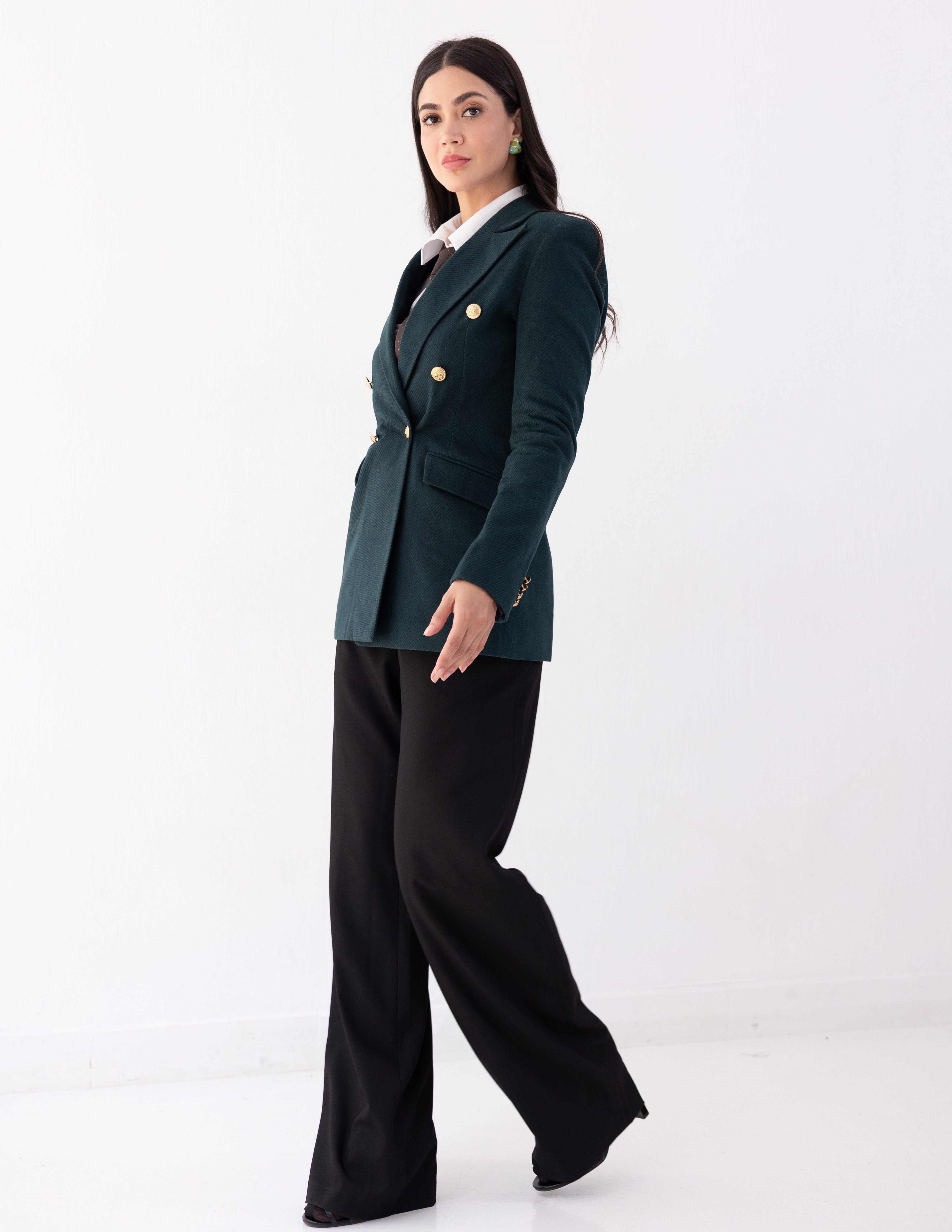 Forest Teal Wool Double Breasted Blazer