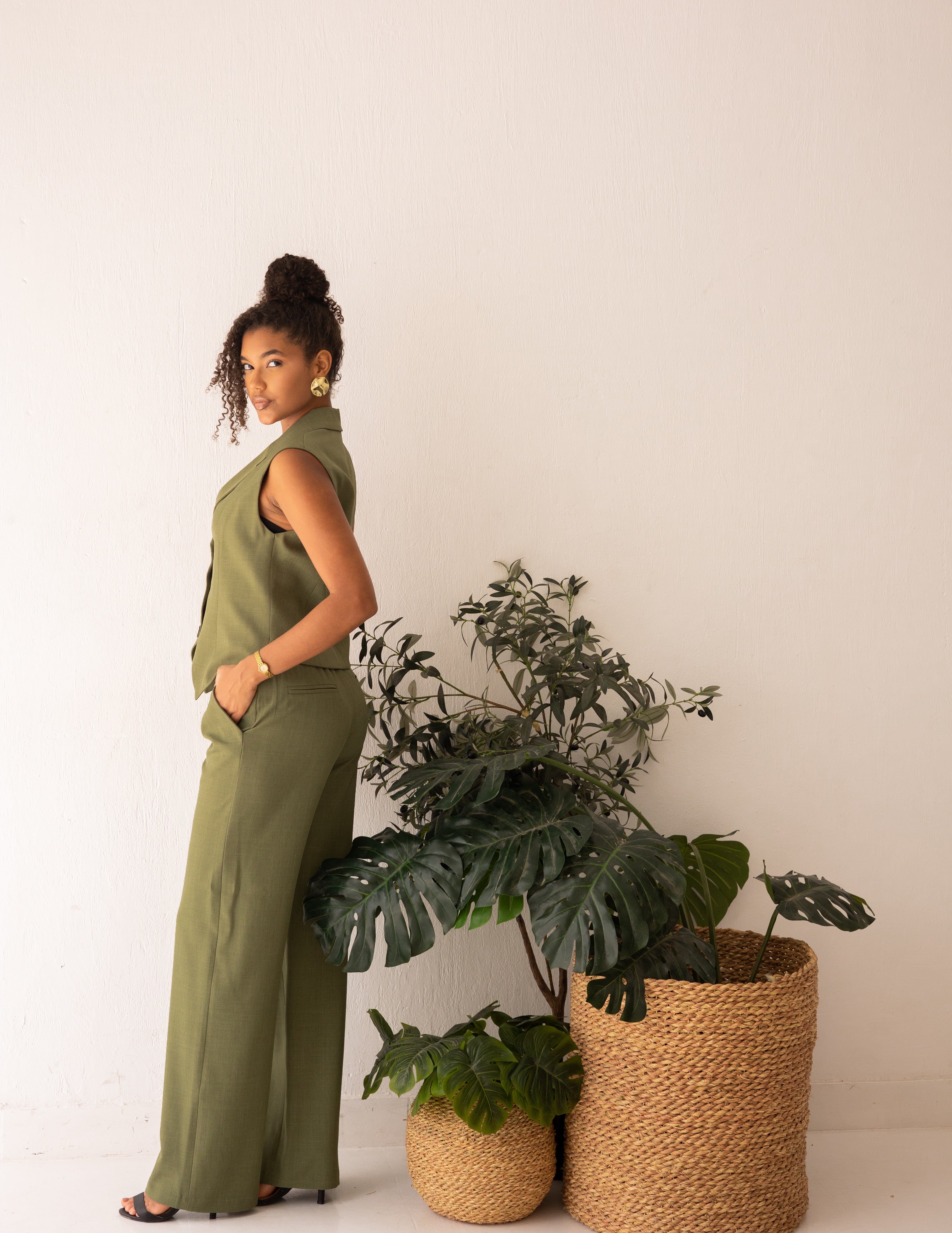 Olive Glamour Cropped Vest