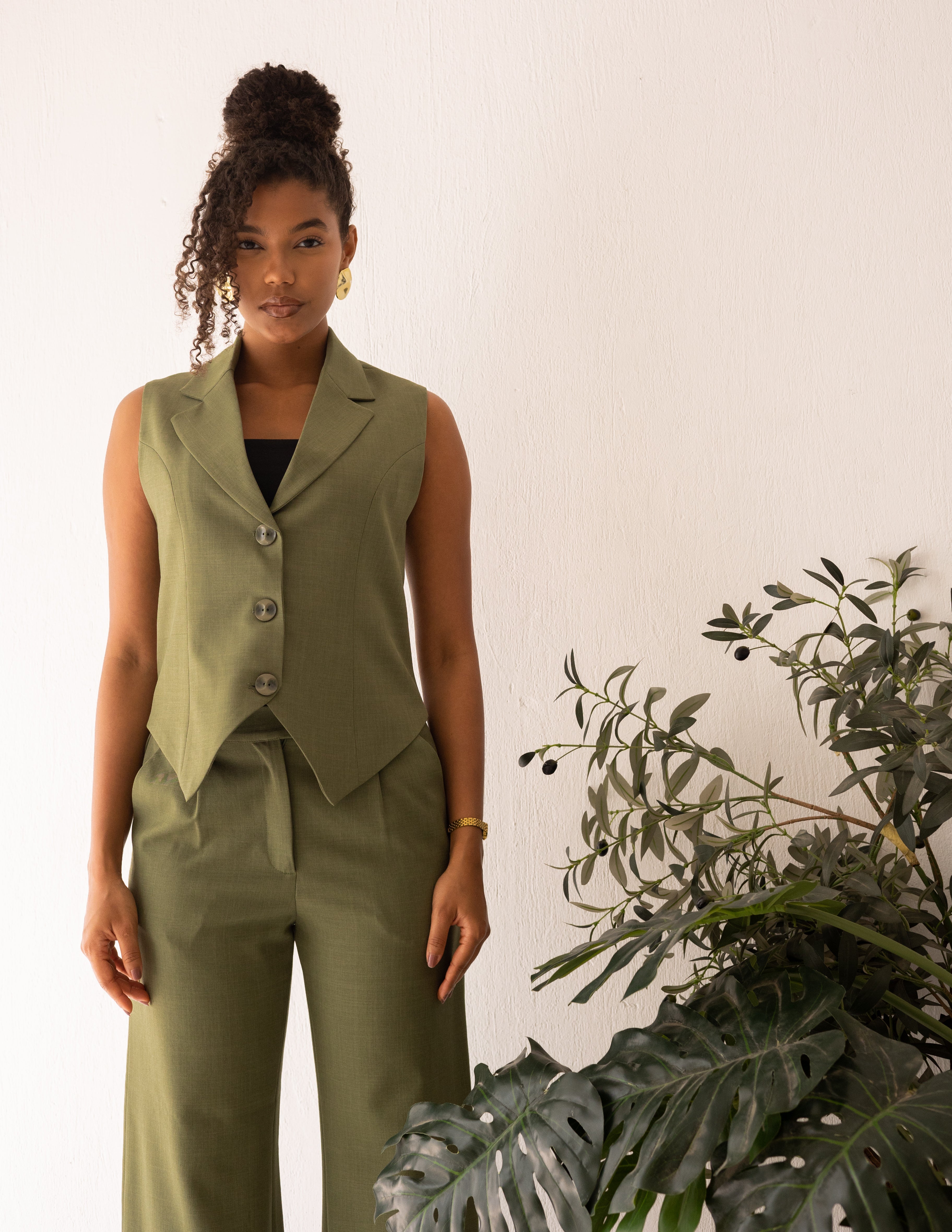 Olive Glamour Cropped Vest
