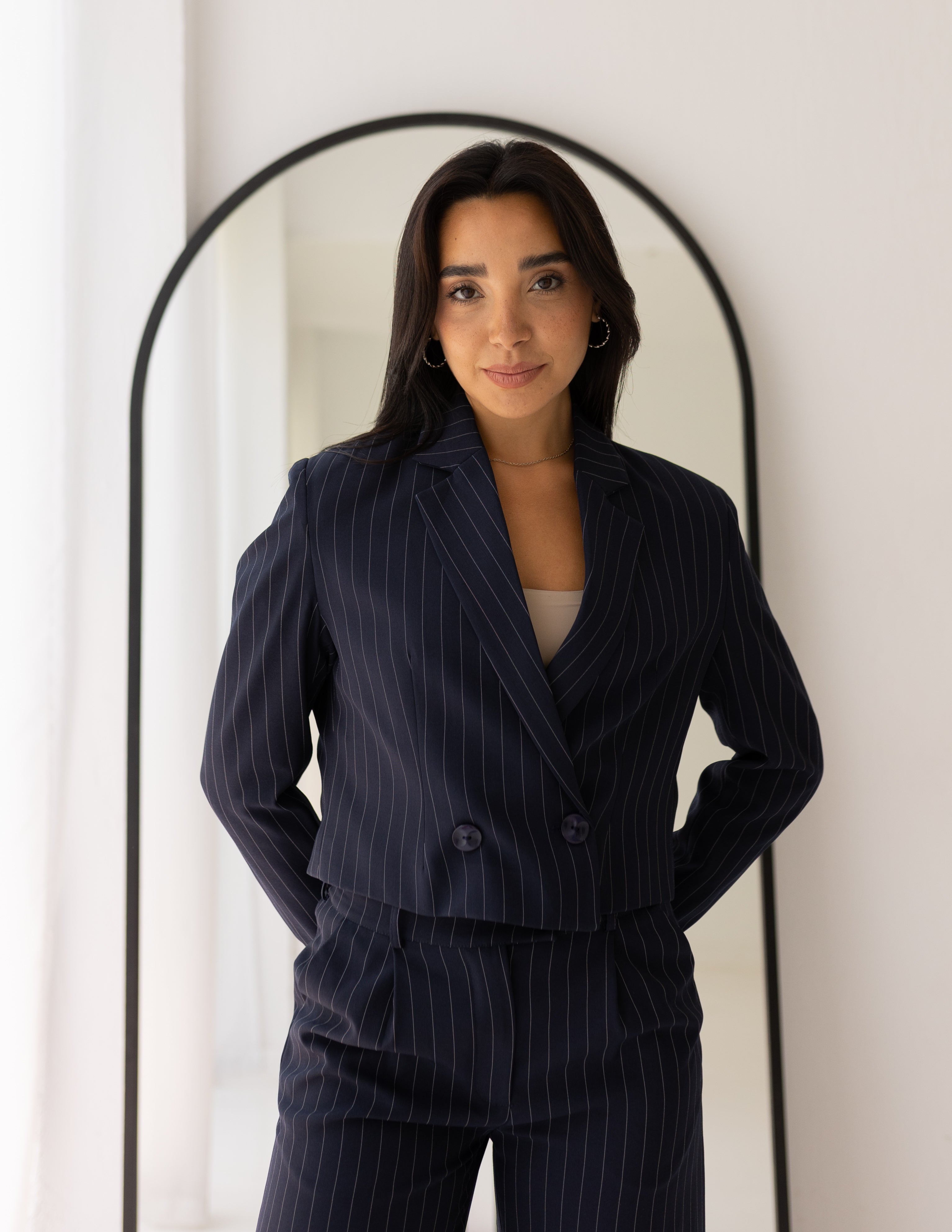Striped Navy Cropped Blazer