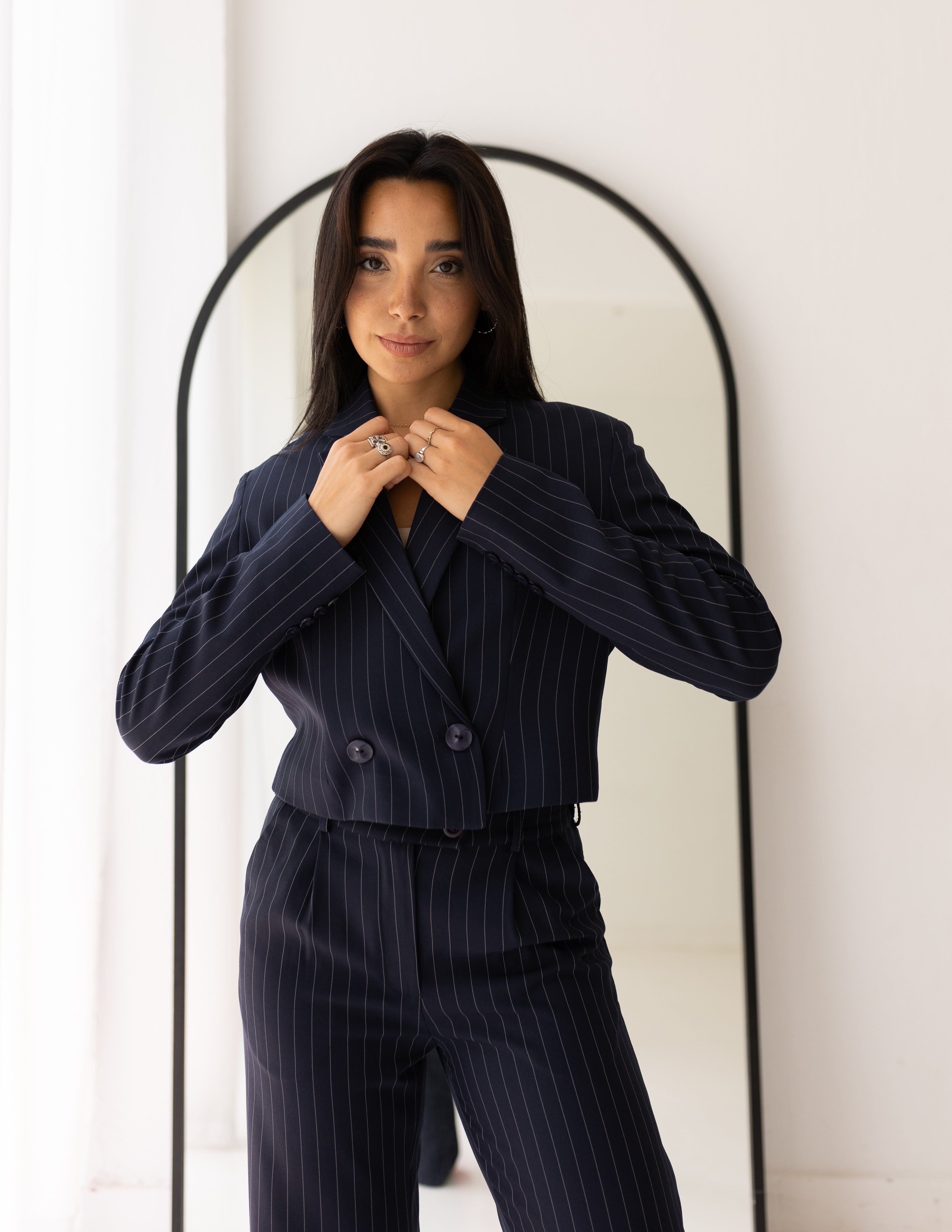 Striped Navy Cropped Blazer