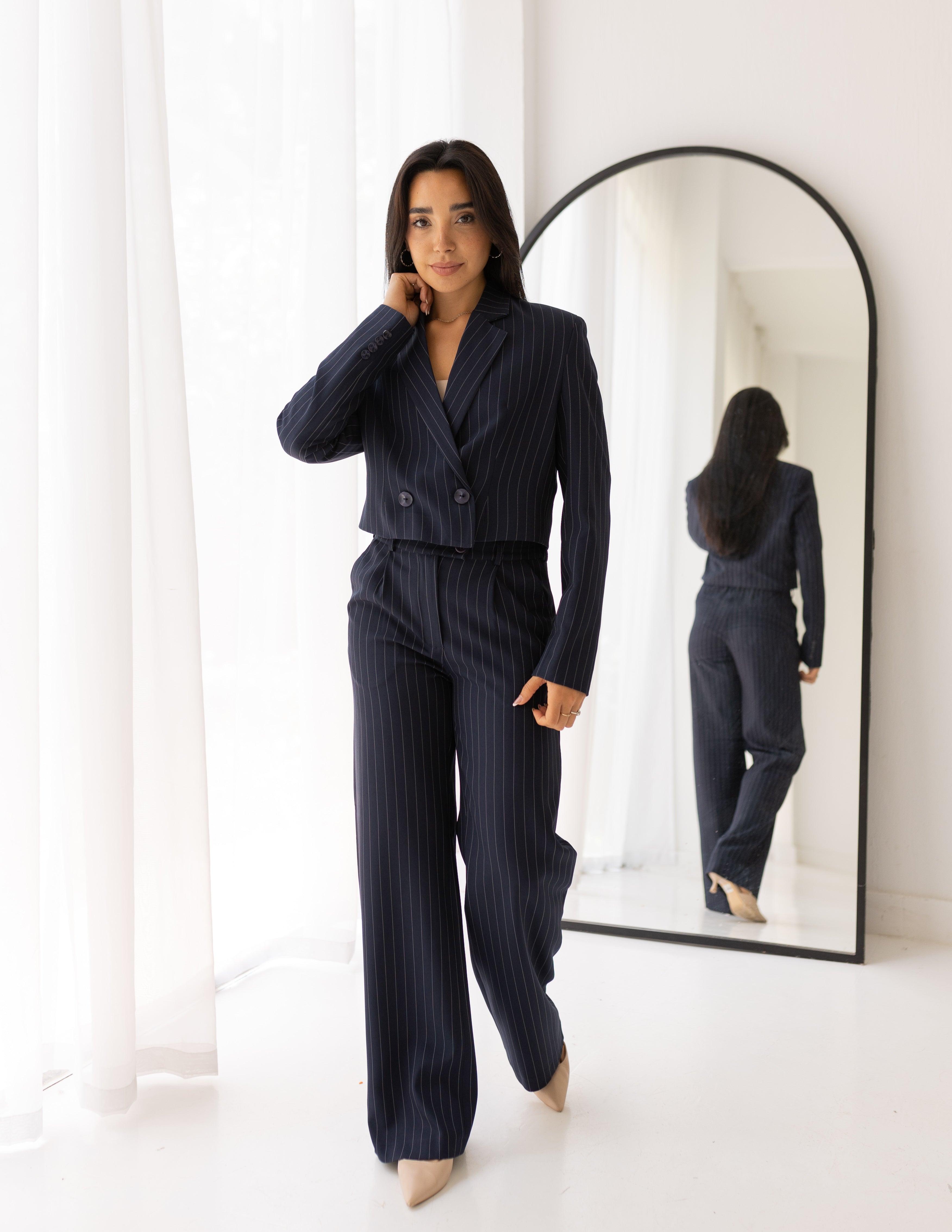 Striped Navy Cropped Blazer