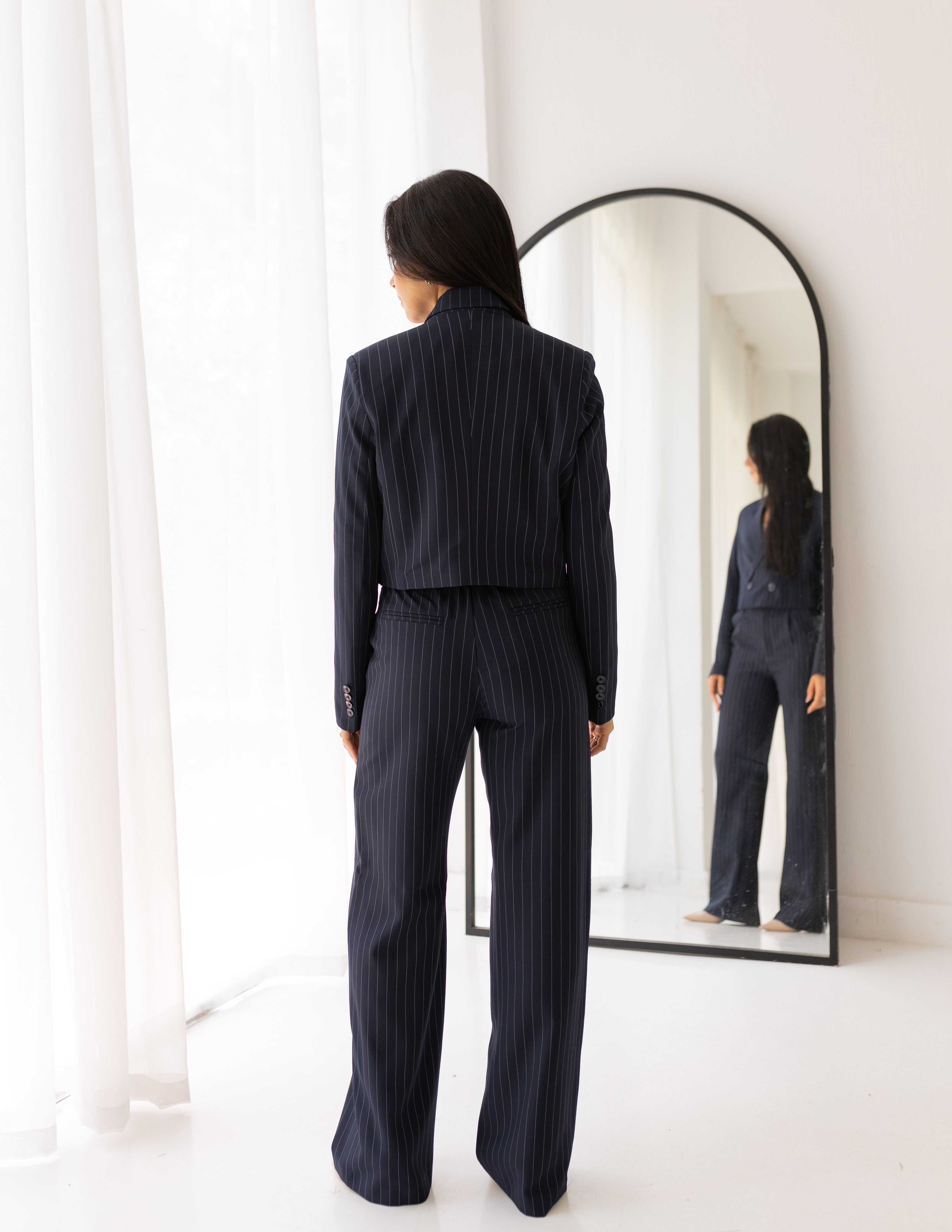 Striped Navy Cropped Blazer