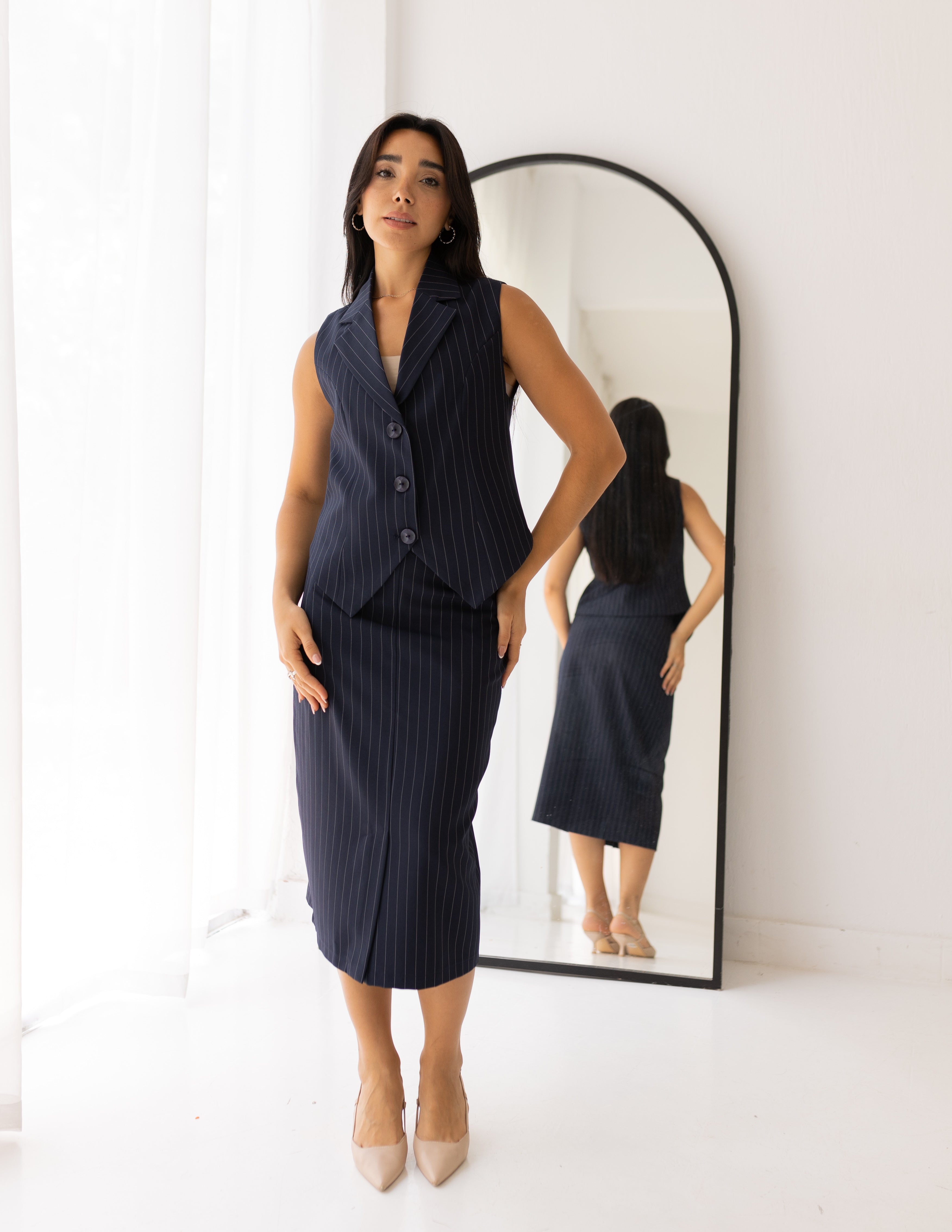 Striped Navy Blue Cropped Vest