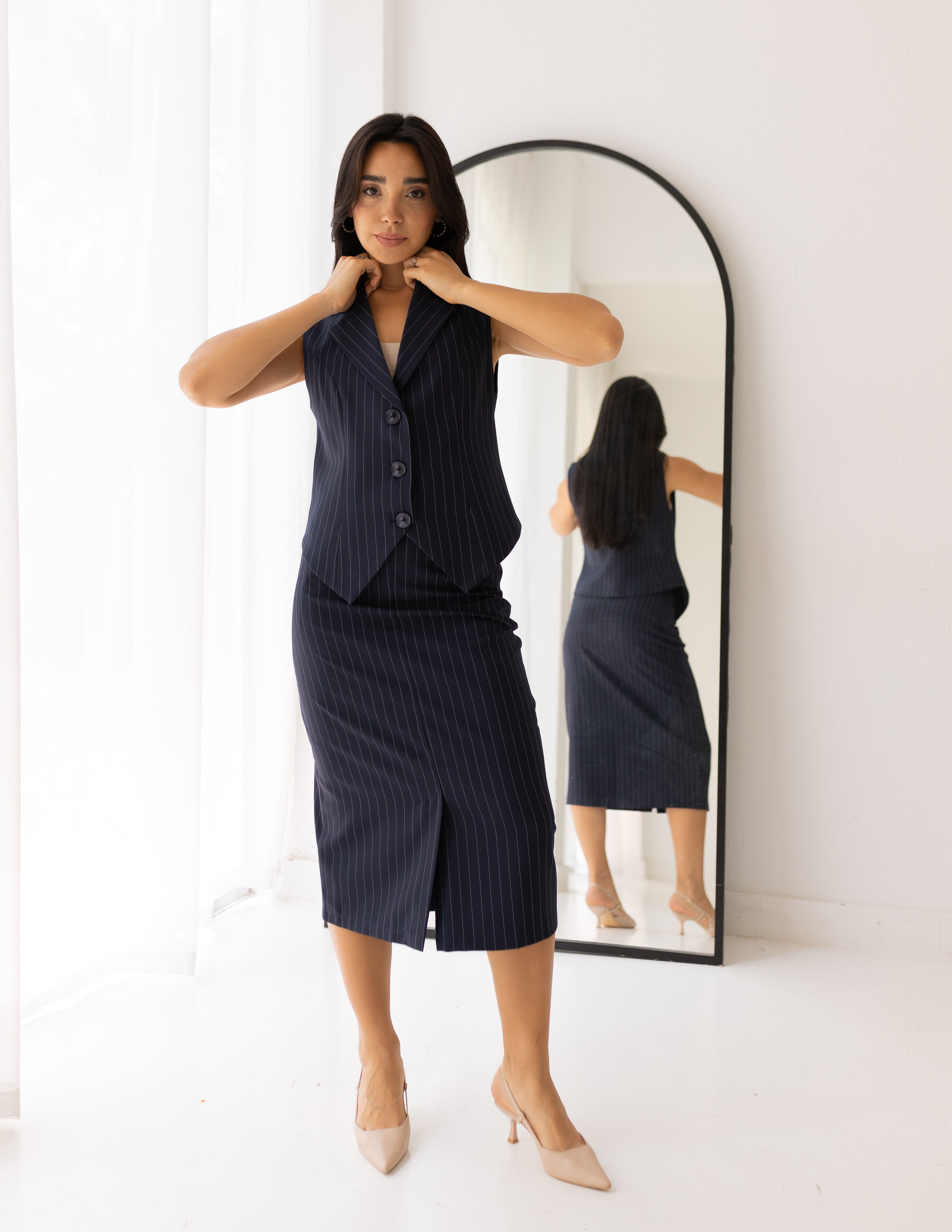 Striped Navy Blue Cropped Vest