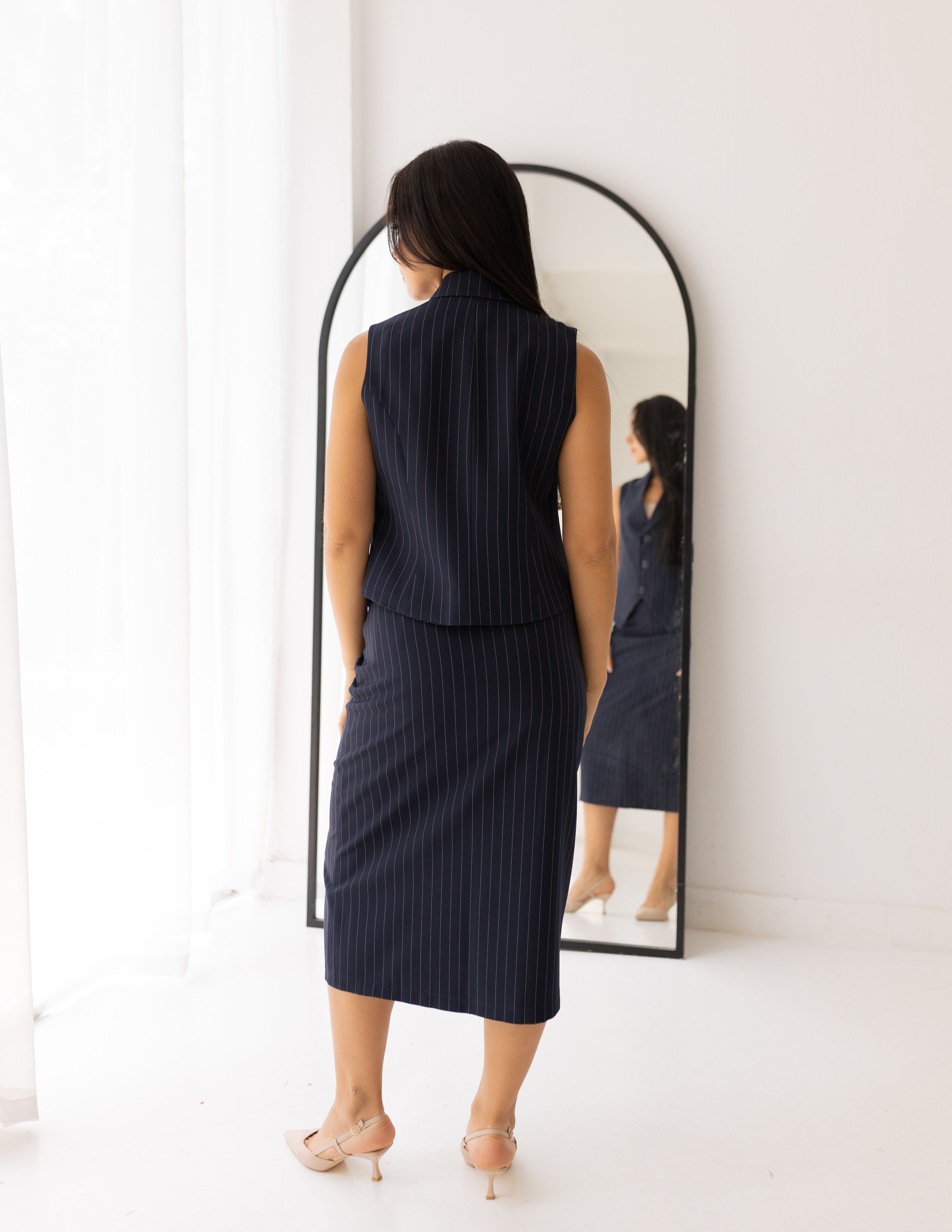 Striped Navy Blue Cropped Vest