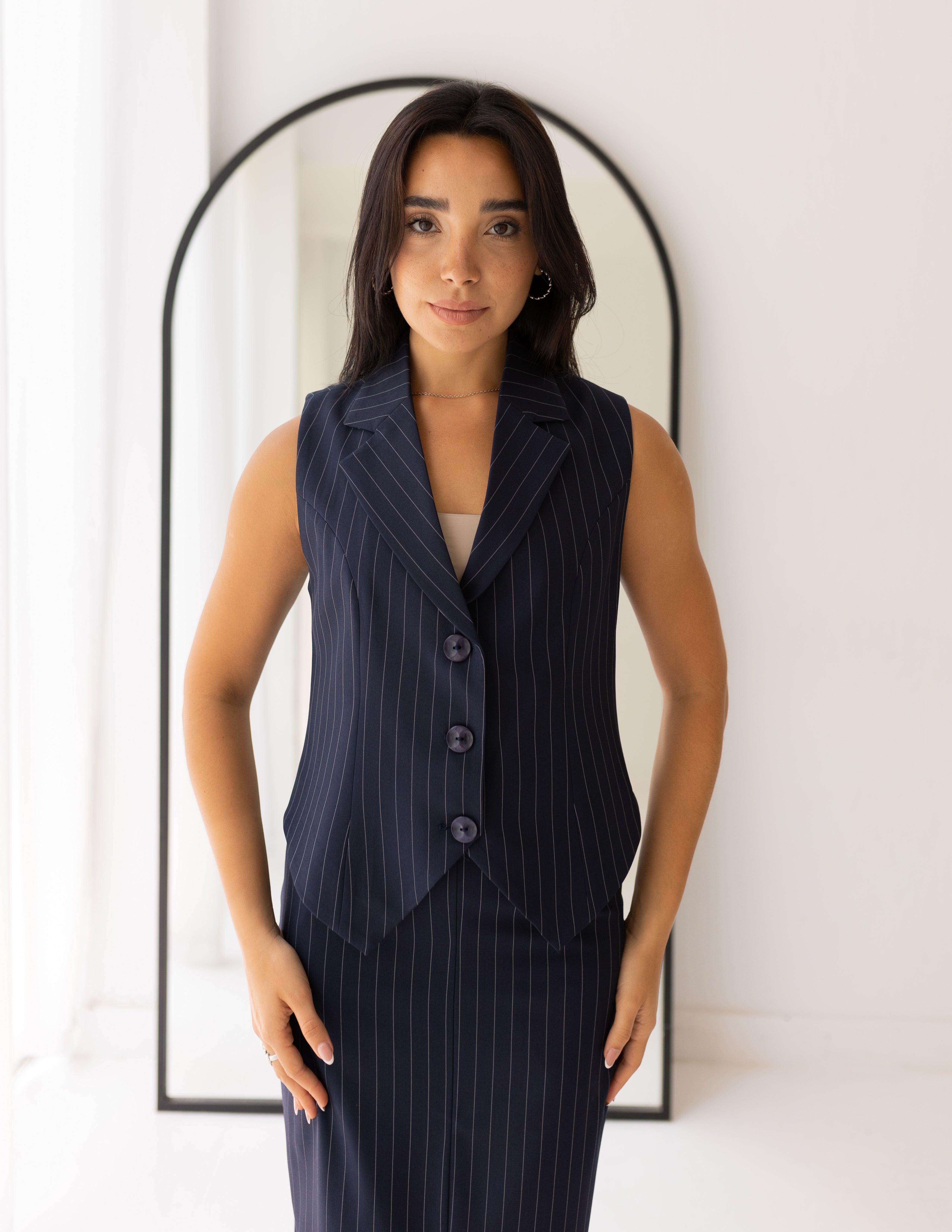 Striped Navy Blue Cropped Vest