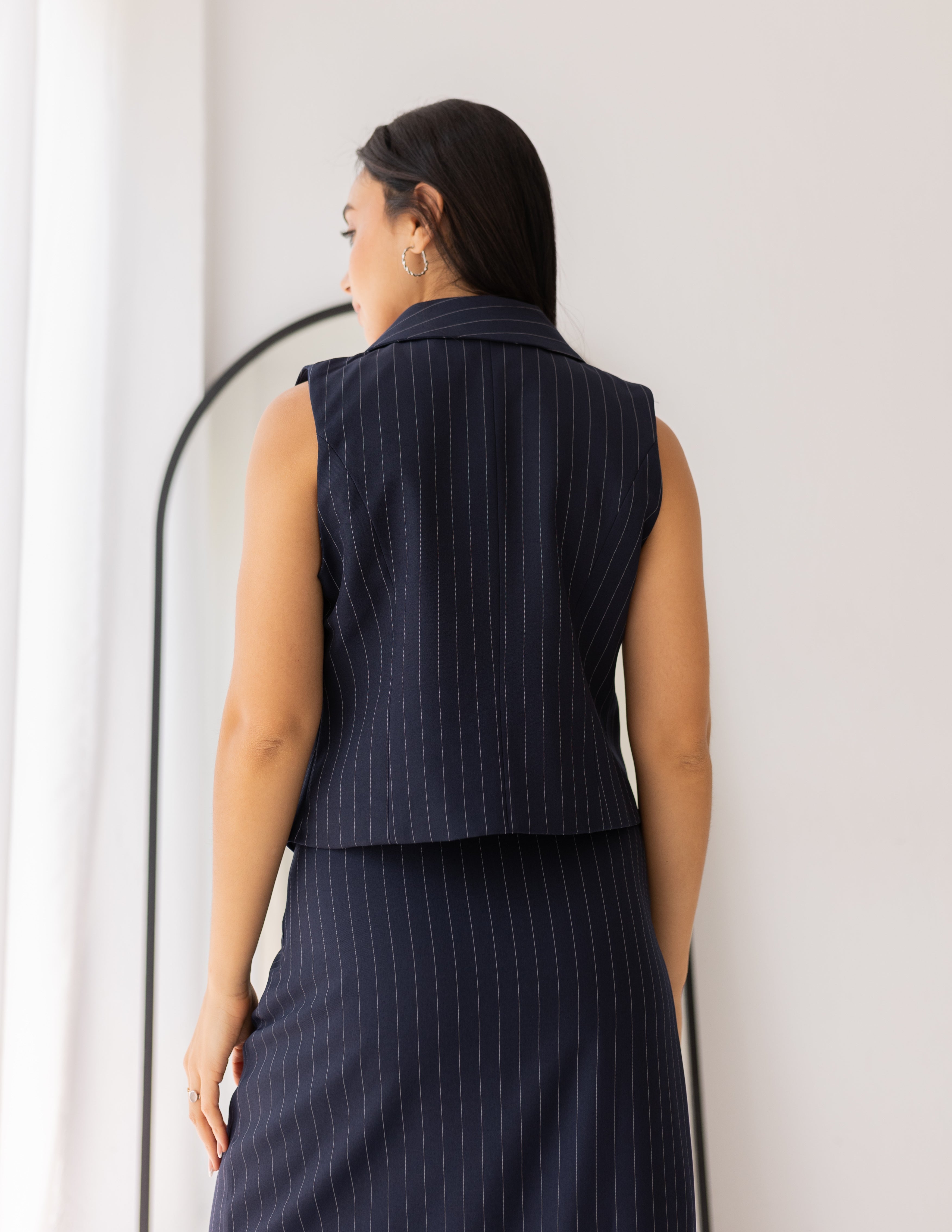 Striped Navy Double Breasted Cropped Vest