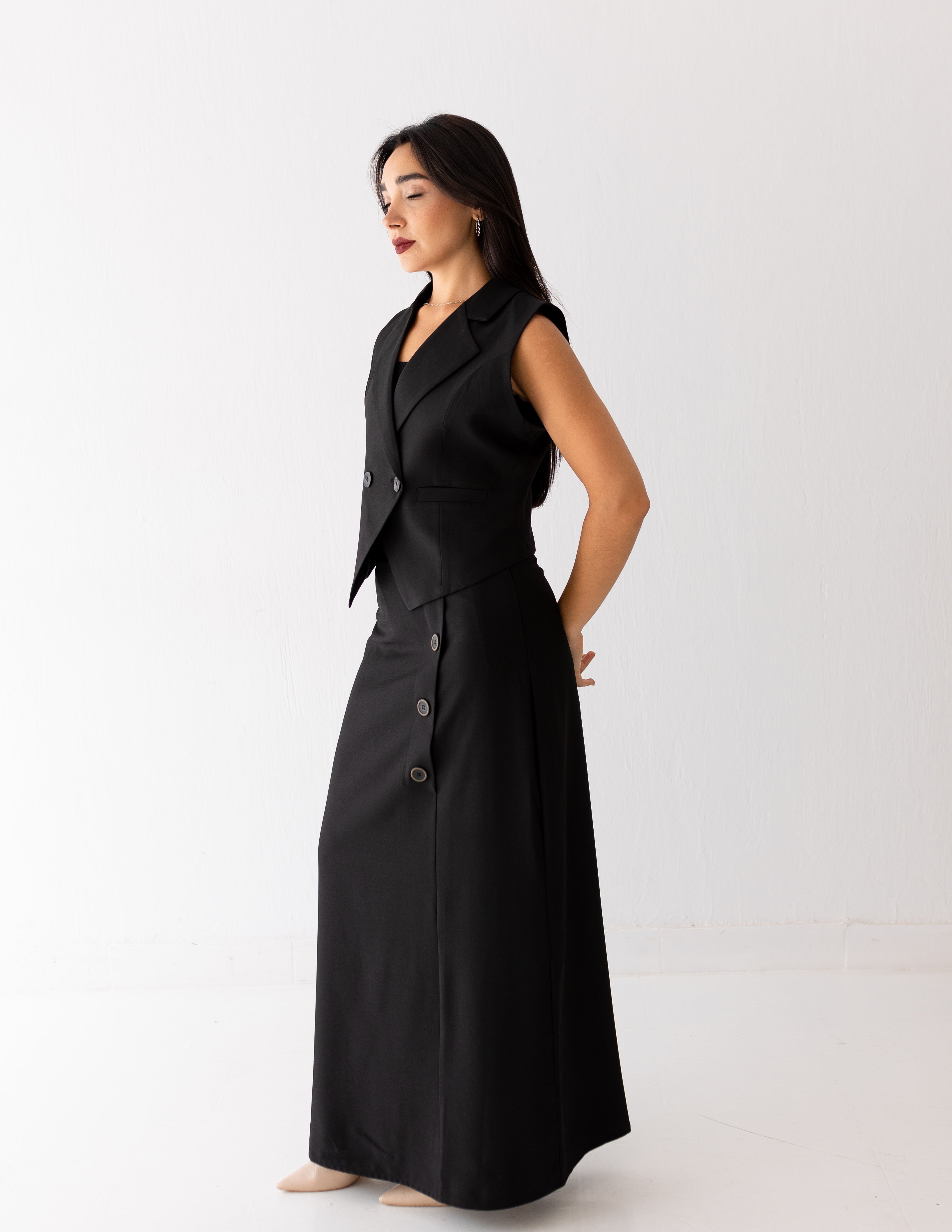 Black Icon A-Line Long Skirt