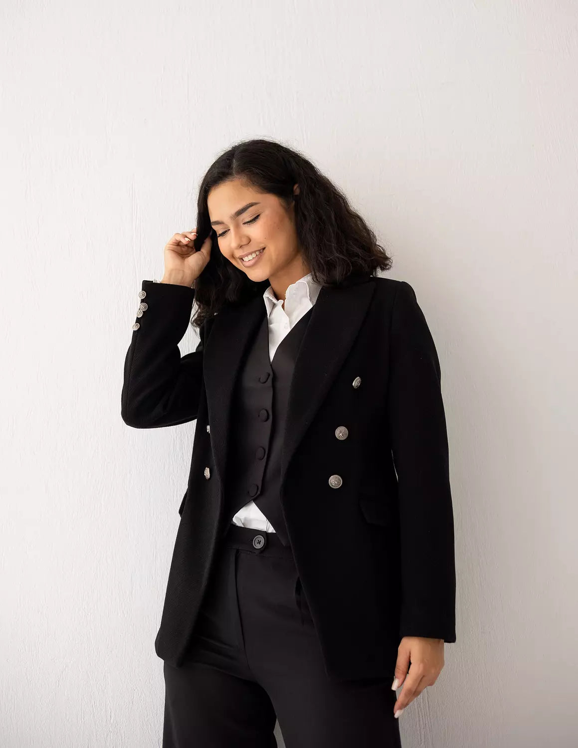 Midnight Tweed Wool Double Breasted Blazer