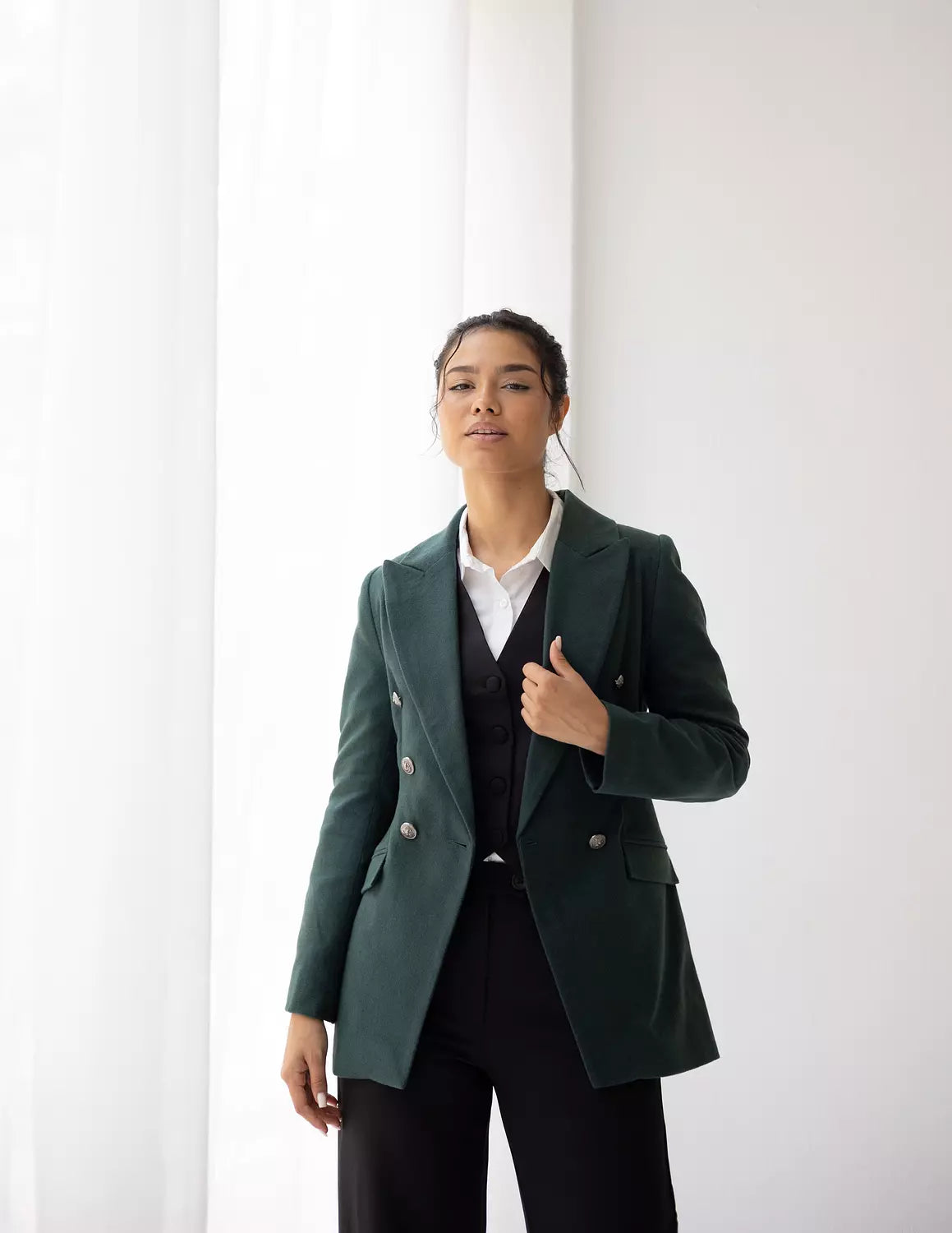Sacramento Green Tweed Wool Double Breasted Blazer