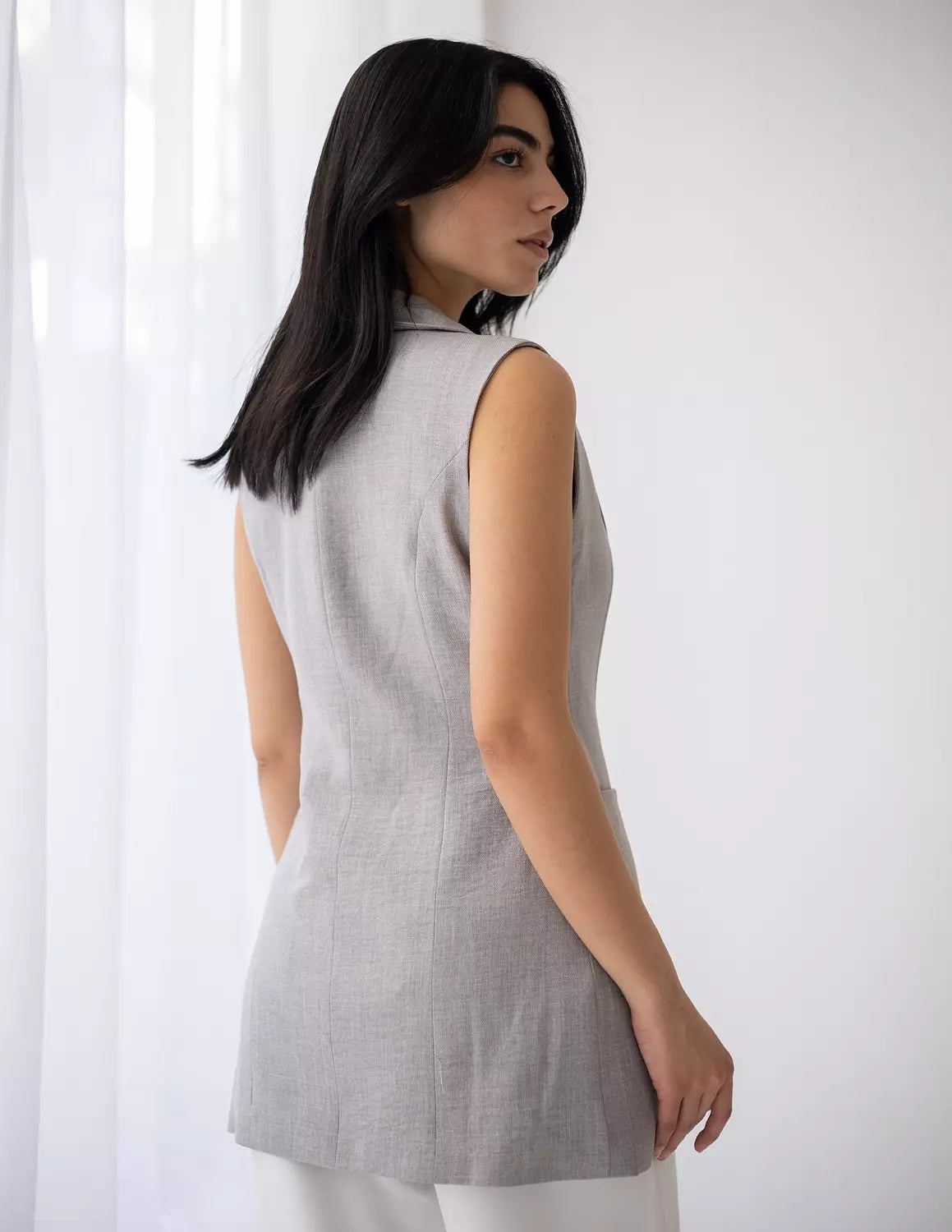 Light Gray Long Linen Vest